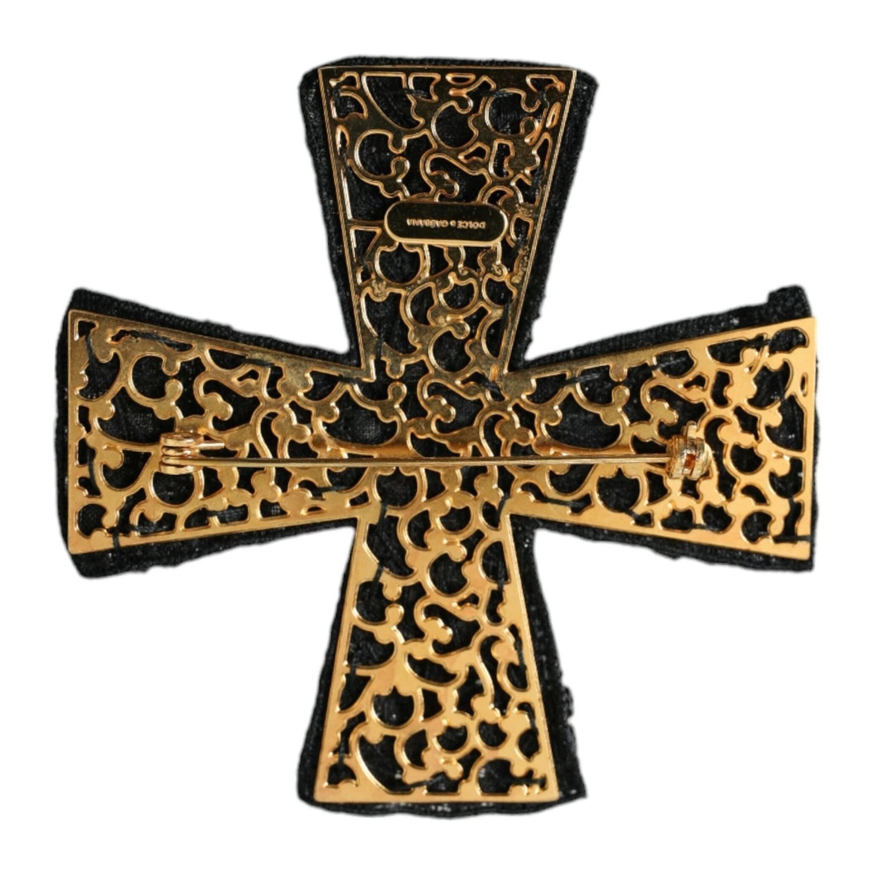 Black Crystals Embellished Cross Pin Brooch