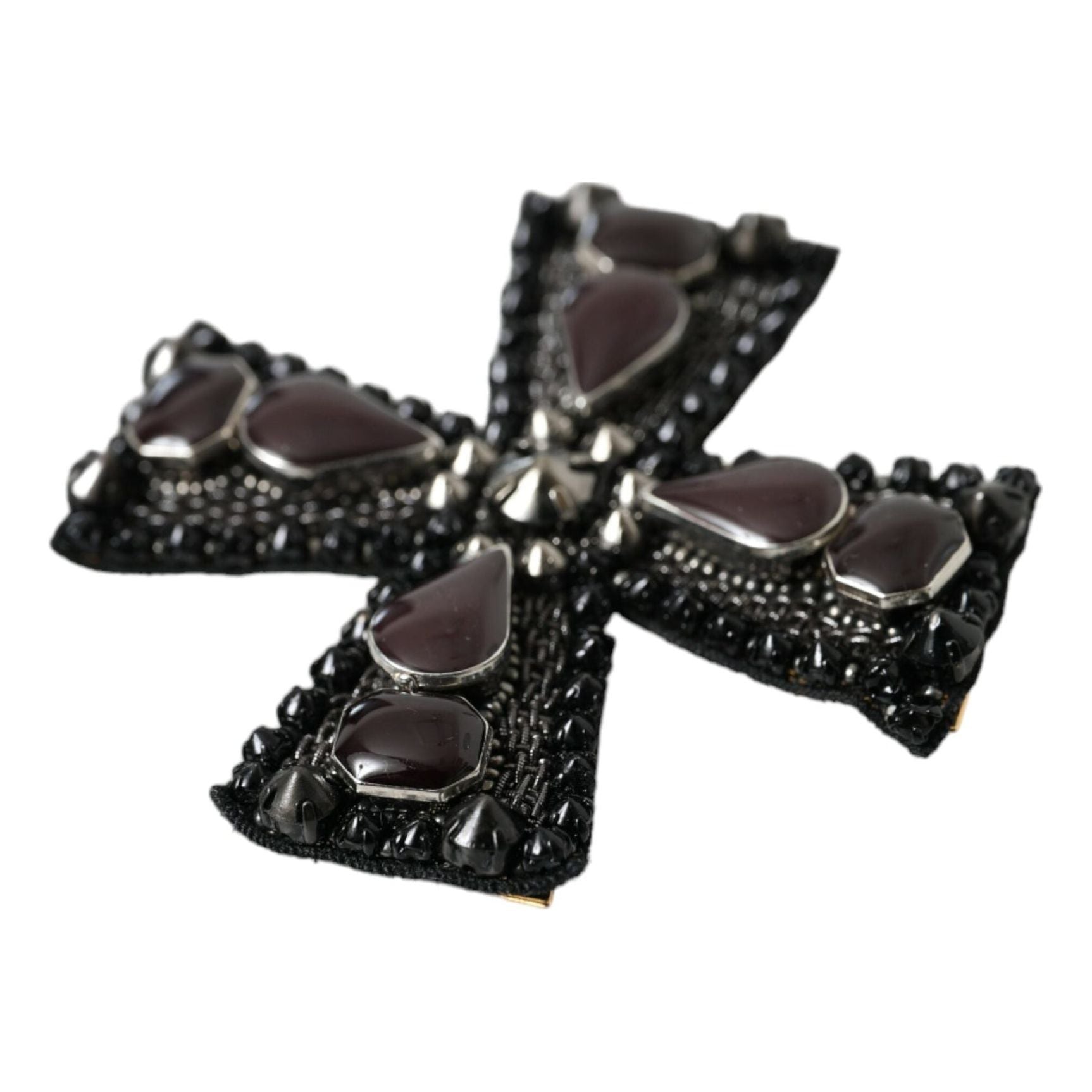 Black Crystals Embellished Cross Pin Brooch