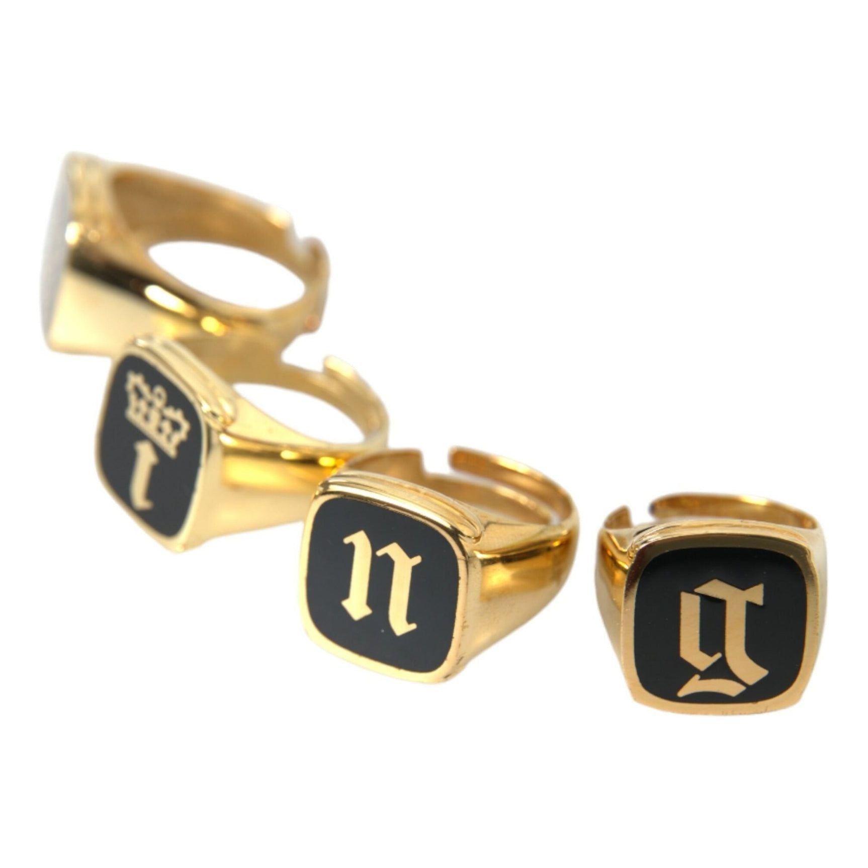 Gold Brass KING Enamel Set of 4 Ring