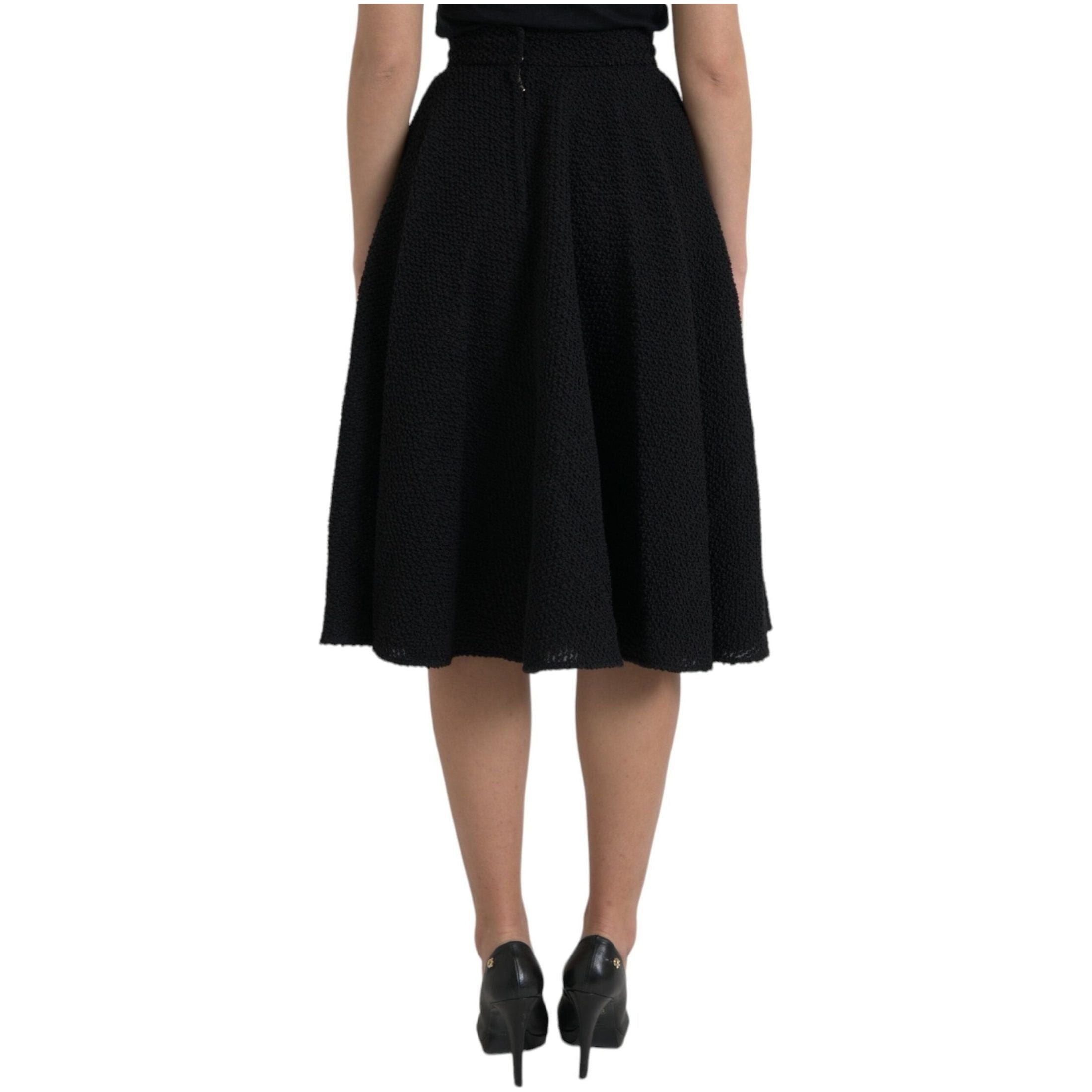 Black High Waist A-line Knee Length Skirt