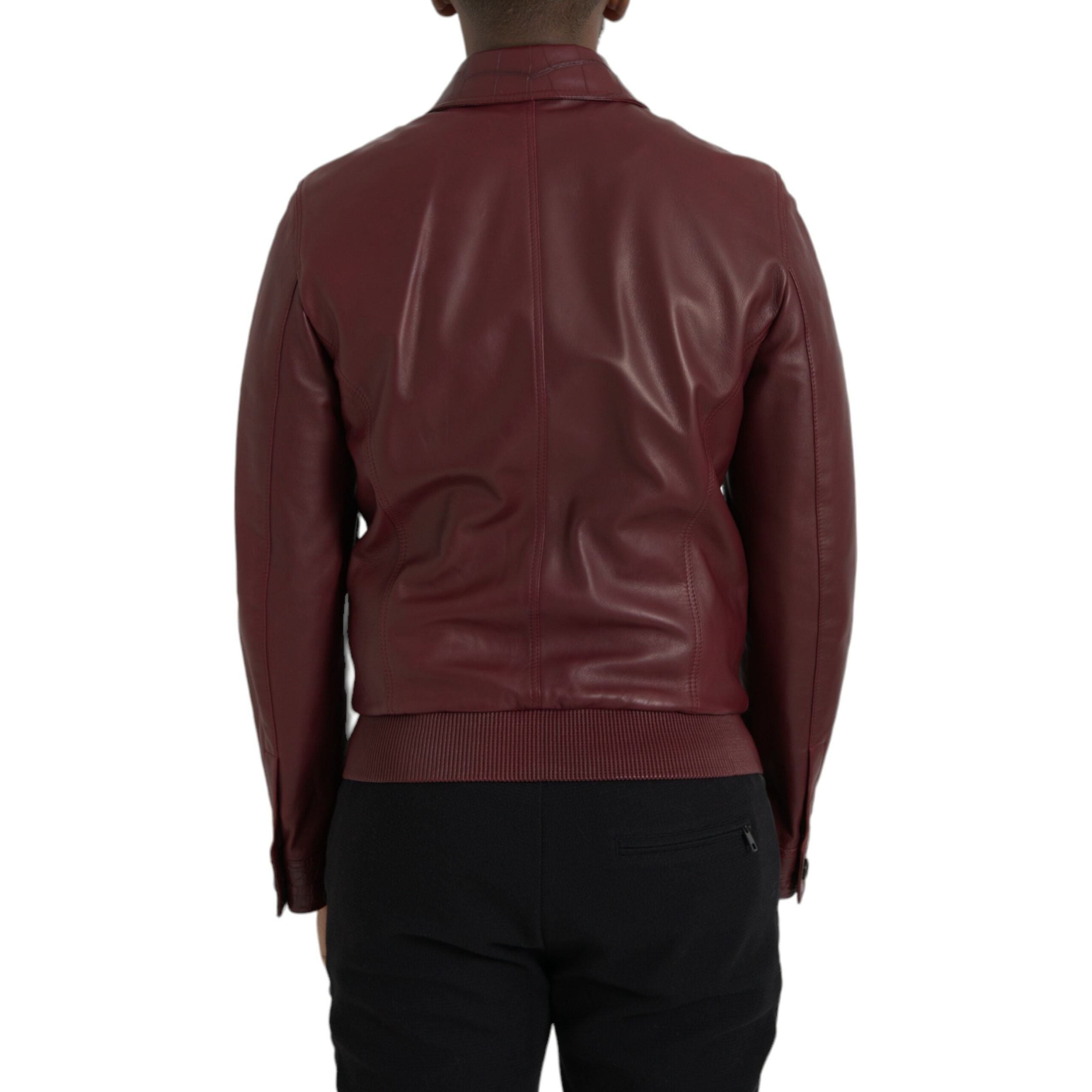 Maroon Exotic Leather Zip Biker Coat Jacket