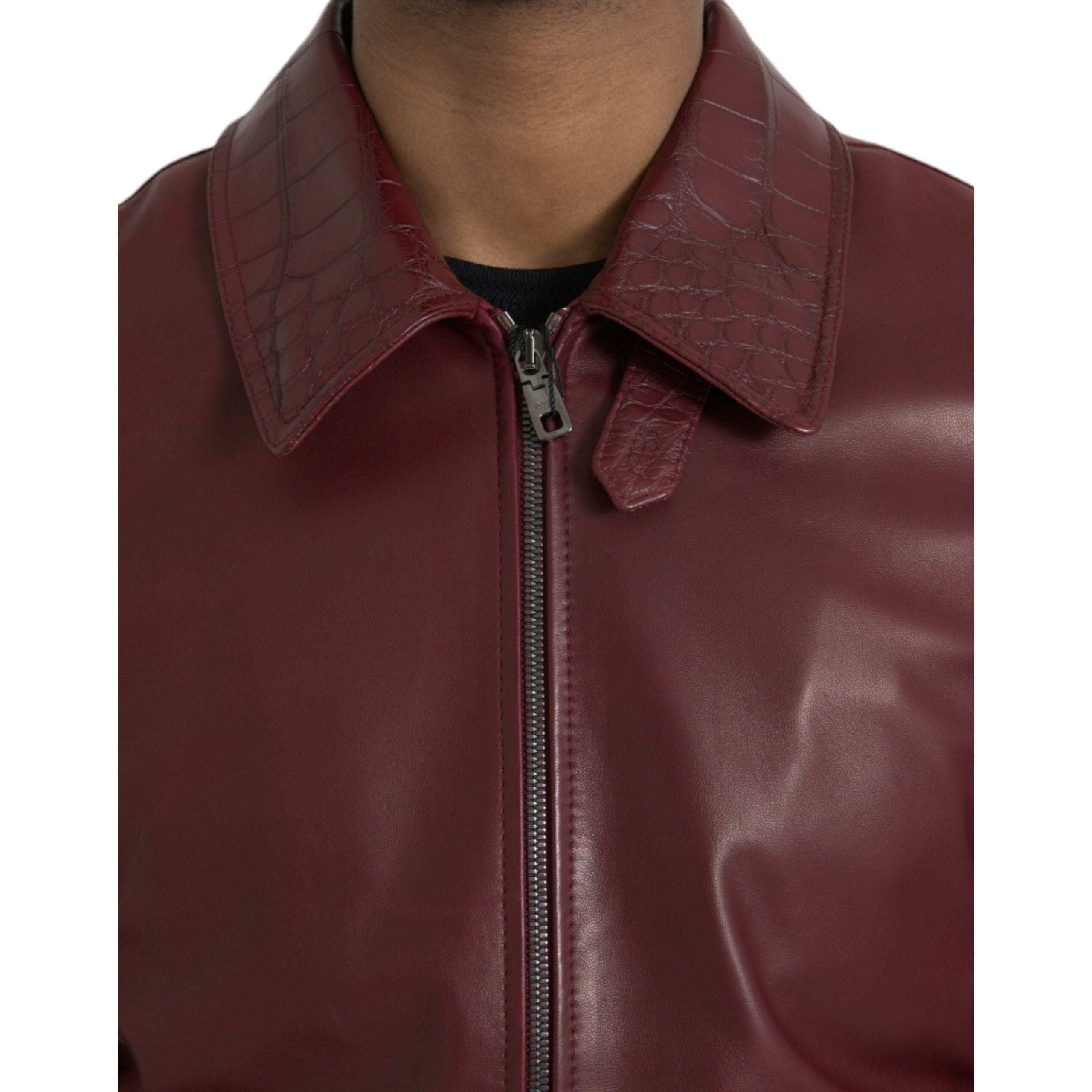 Maroon Exotic Leather Zip Biker Coat Jacket