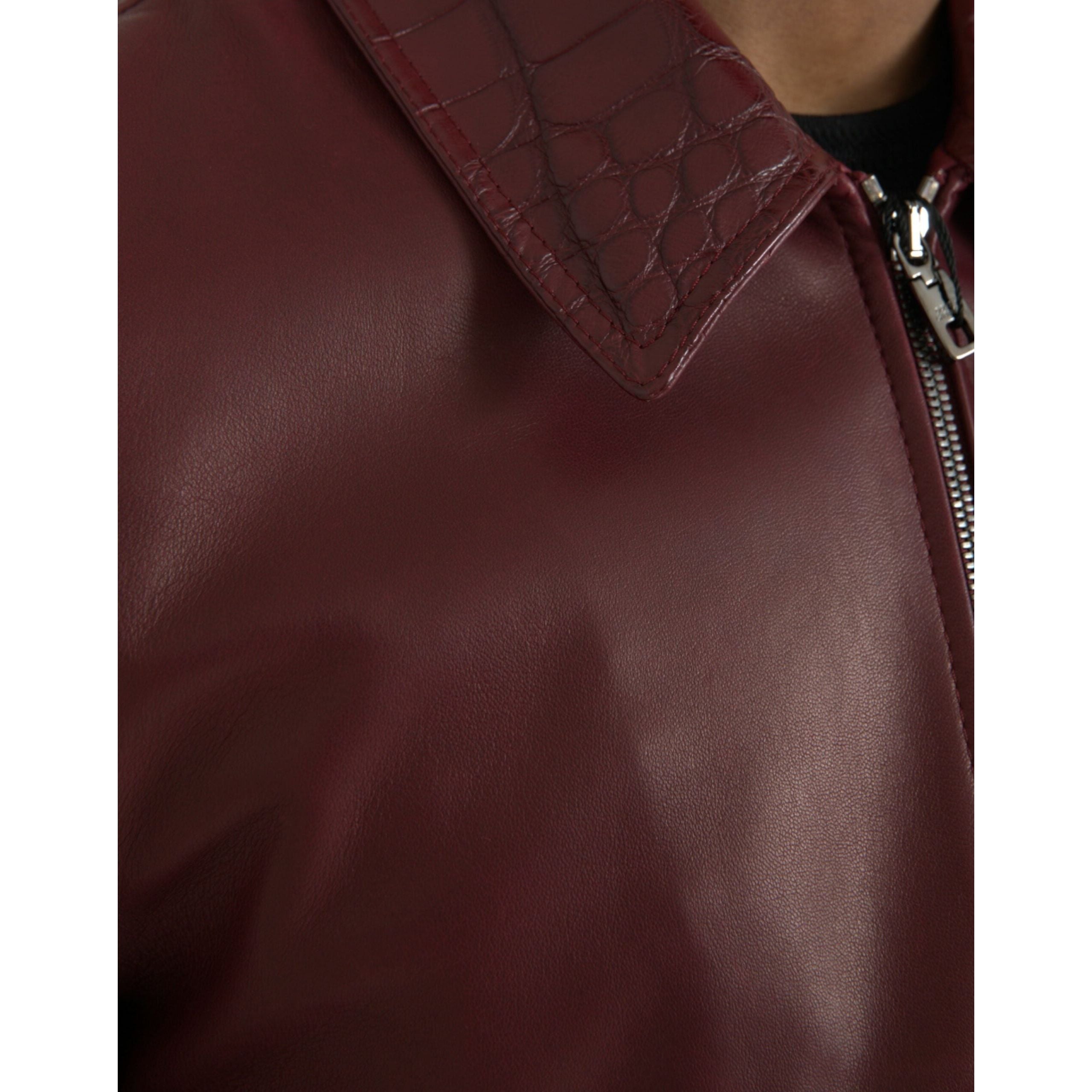 Maroon Exotic Leather Zip Biker Coat Jacket