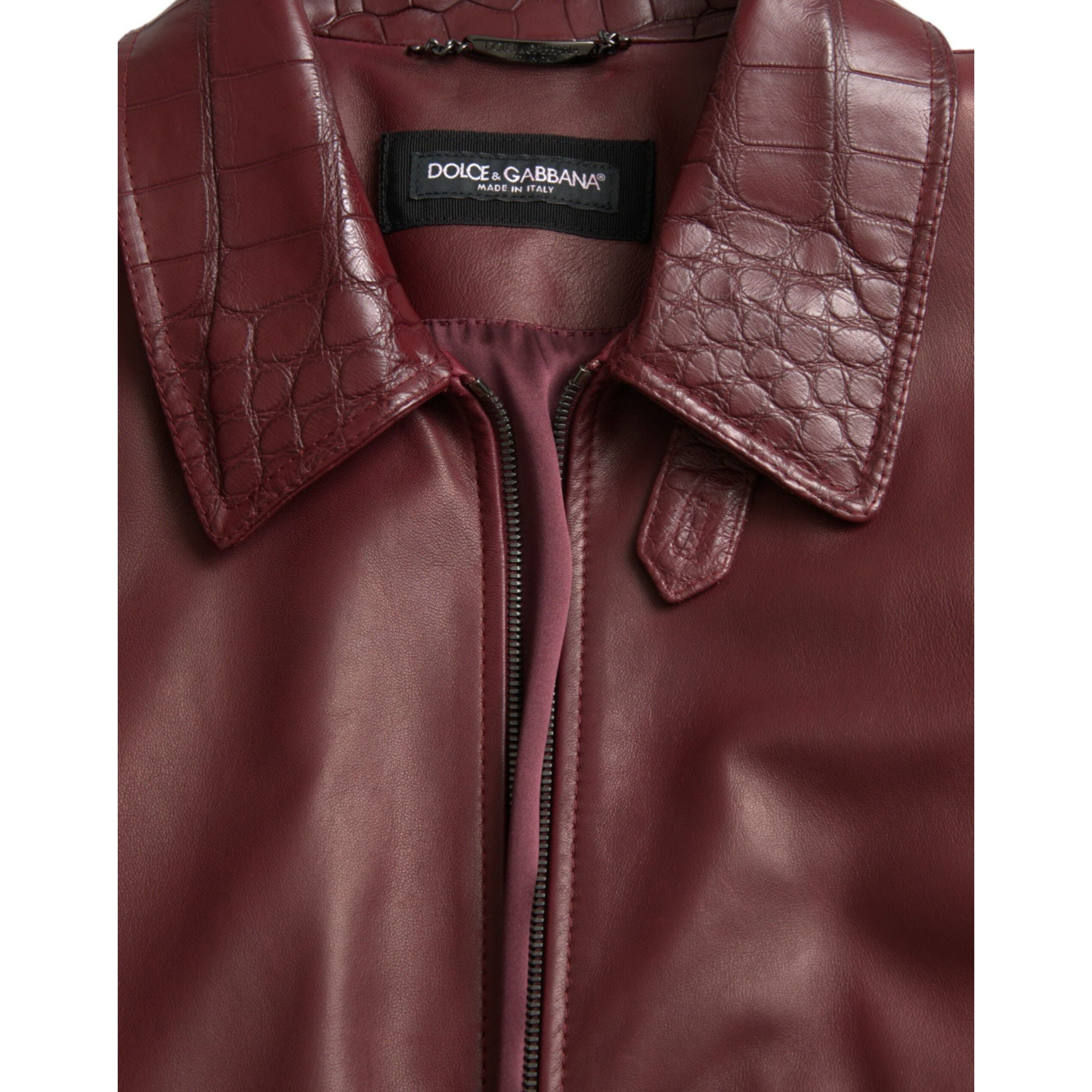 Maroon Exotic Leather Zip Biker Coat Jacket