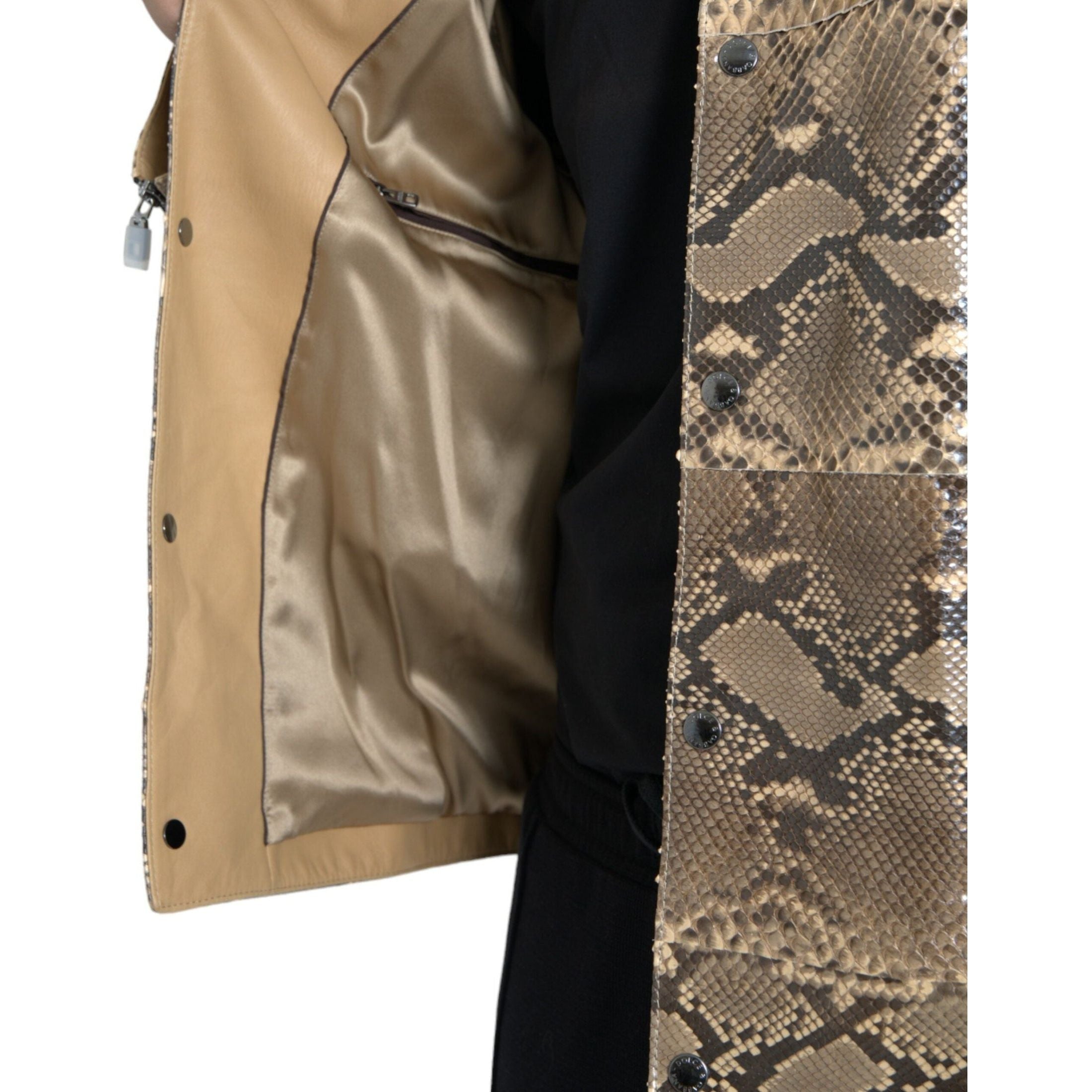 Beige Exotic Leather Biker Blouson Jacket