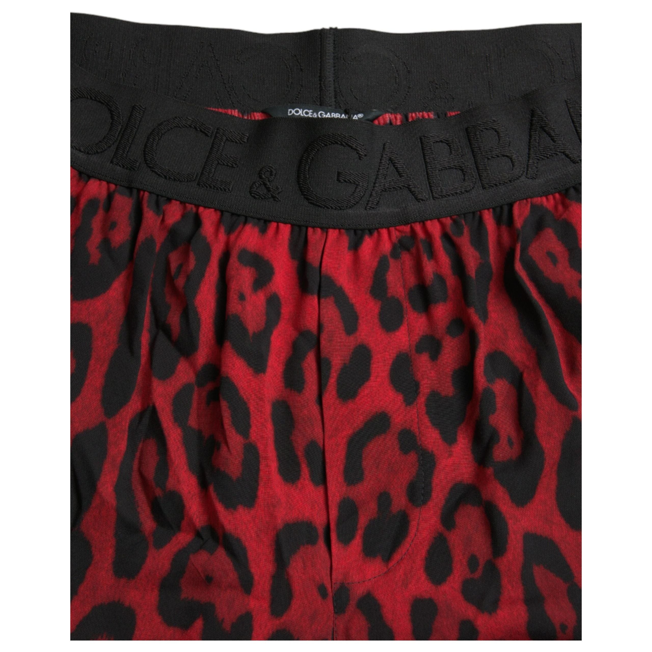 Red Leopard Print Viscose Bermuda Shorts