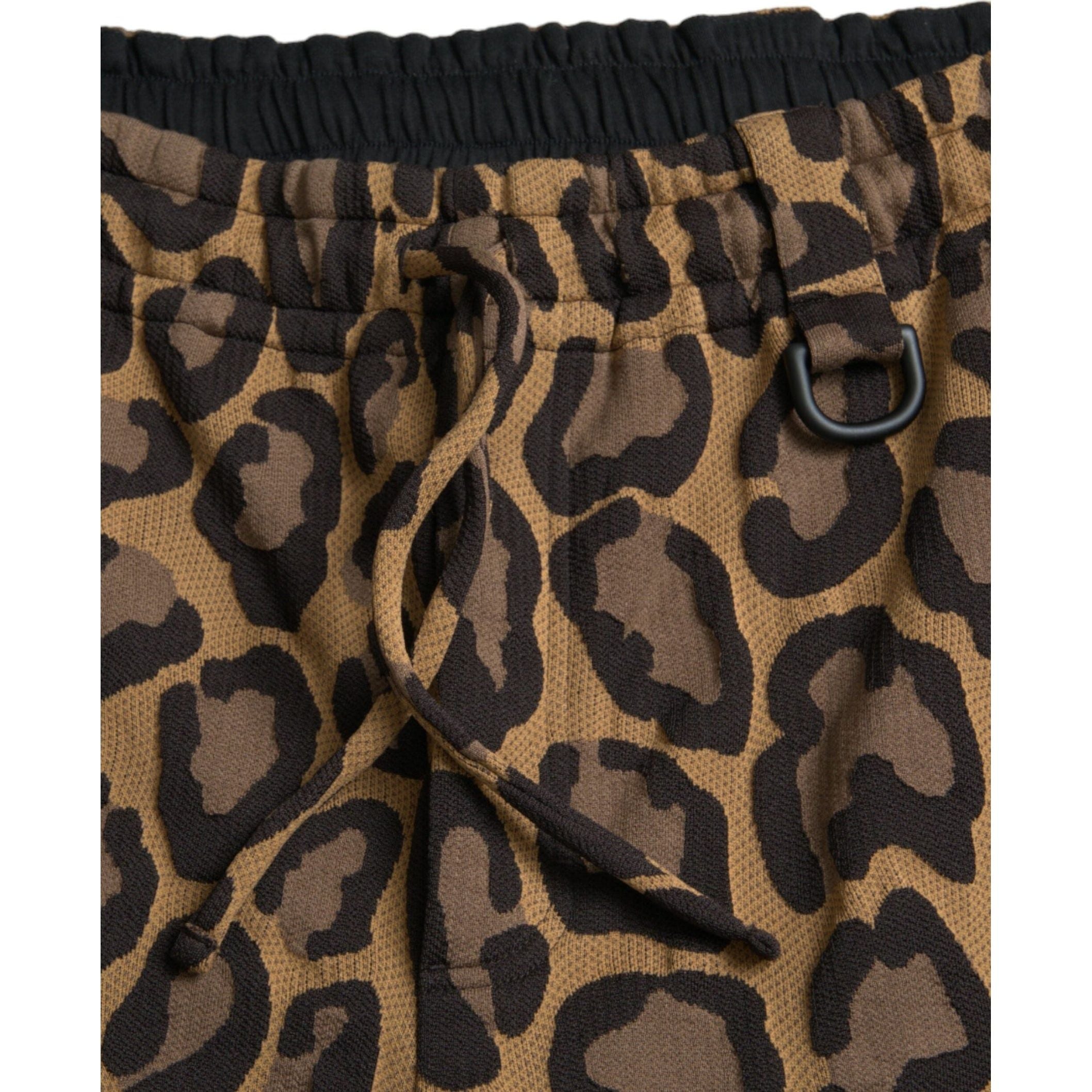 Brown Leopard Print Polyester Jogger Pants