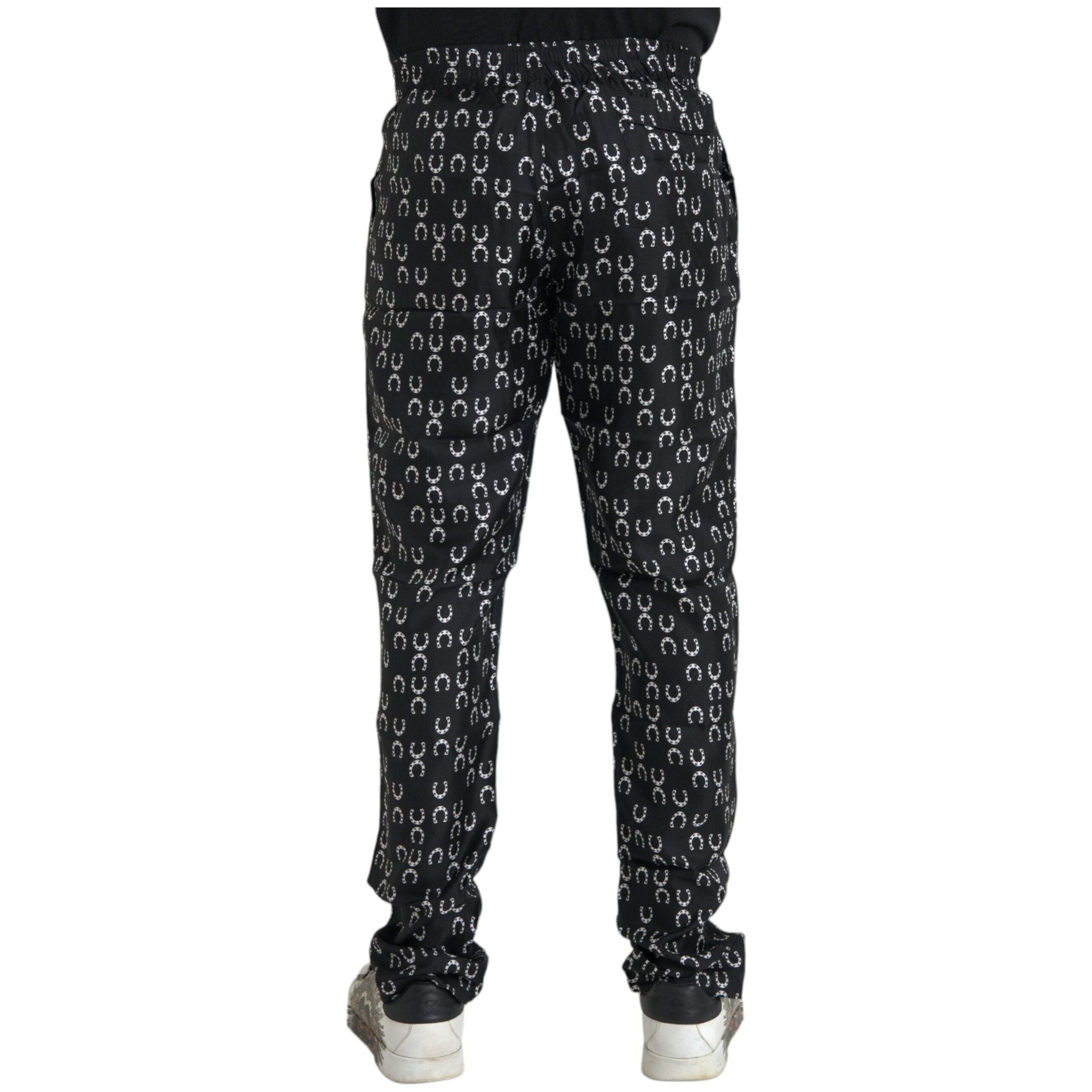 Black Horseshoe Print Silk Pants