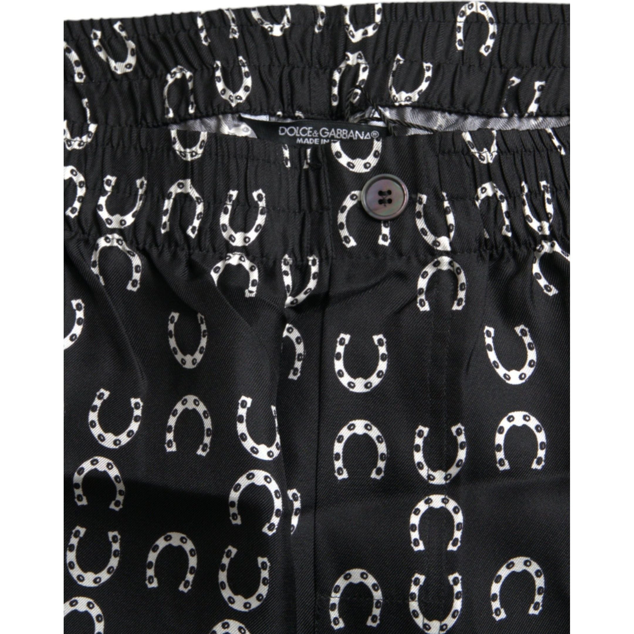 Black Horseshoe Print Silk Pants