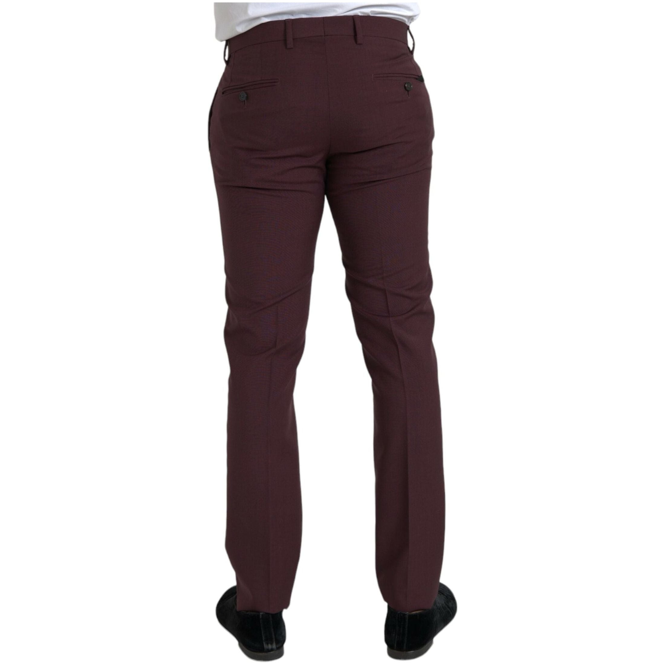 Maroon Wool Men Slim Fit Dress Pants