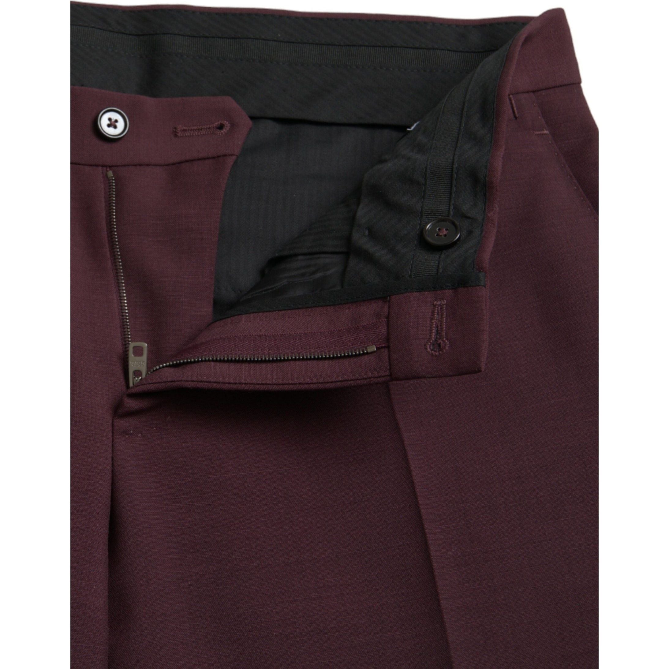 Maroon Wool Men Slim Fit Dress Pants