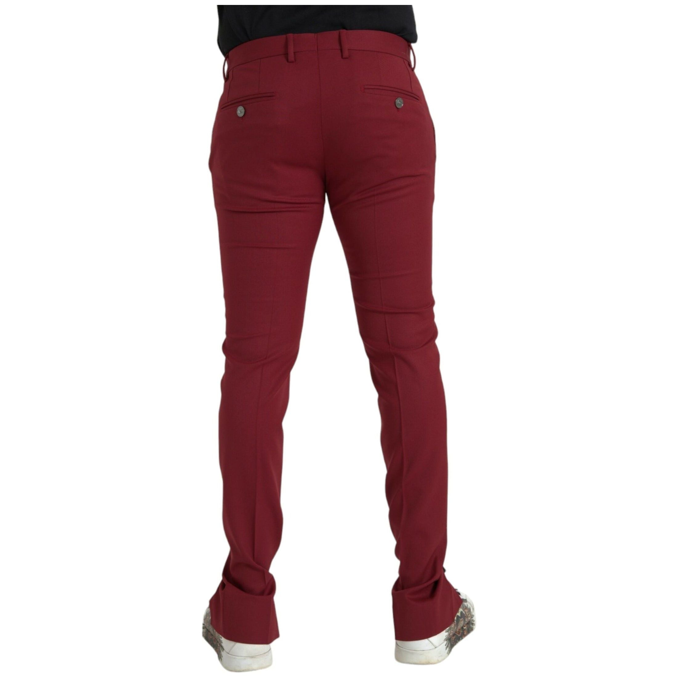 Red Wool Men Slim Fit Dress Pants