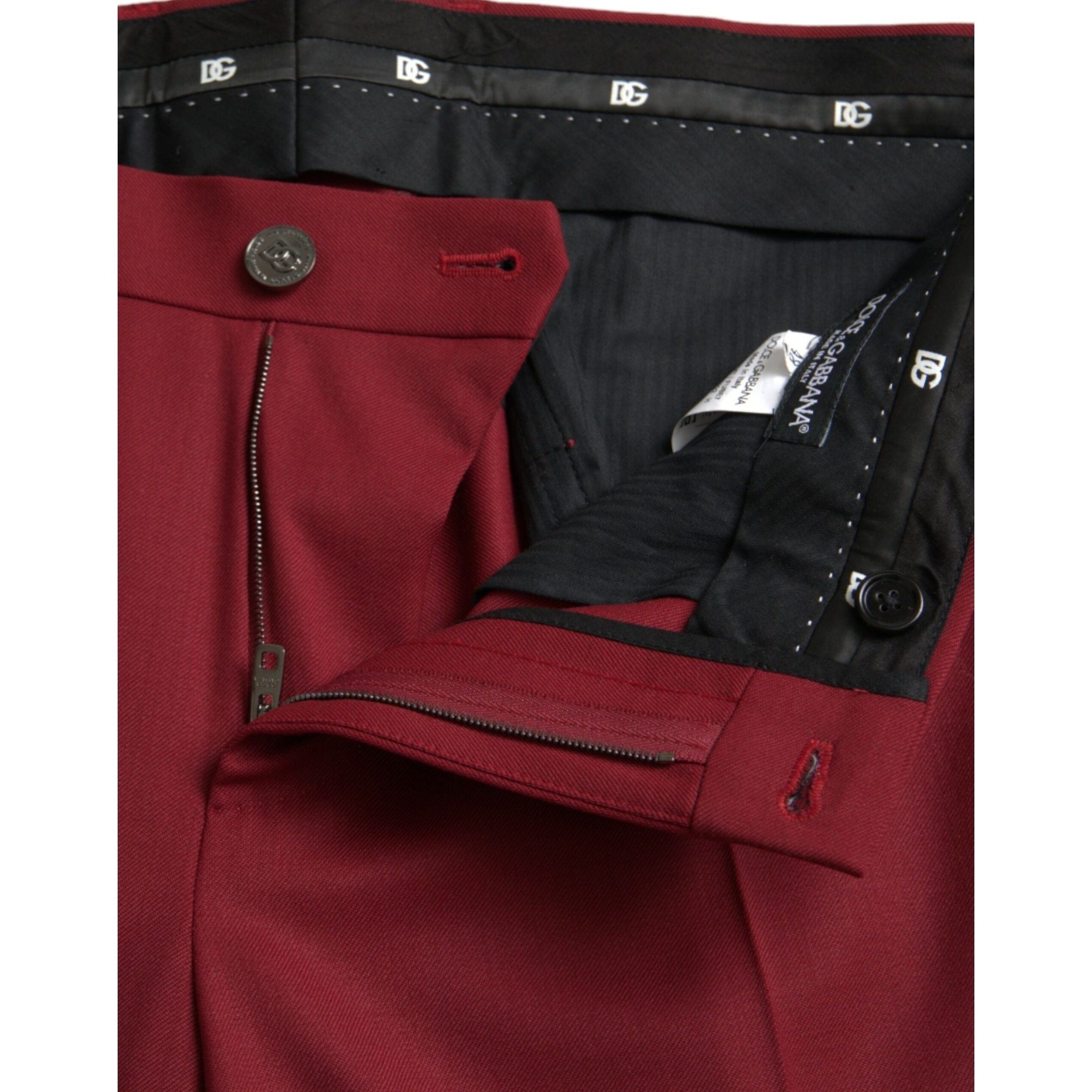 Red Wool Men Slim Fit Dress Pants