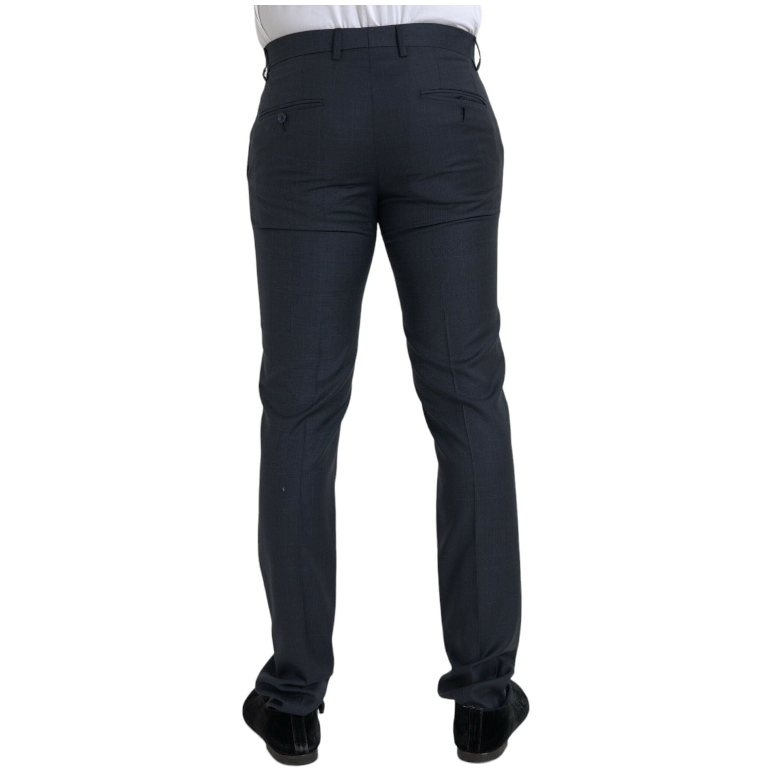 Blue Wool Men Skinny Dress Pants