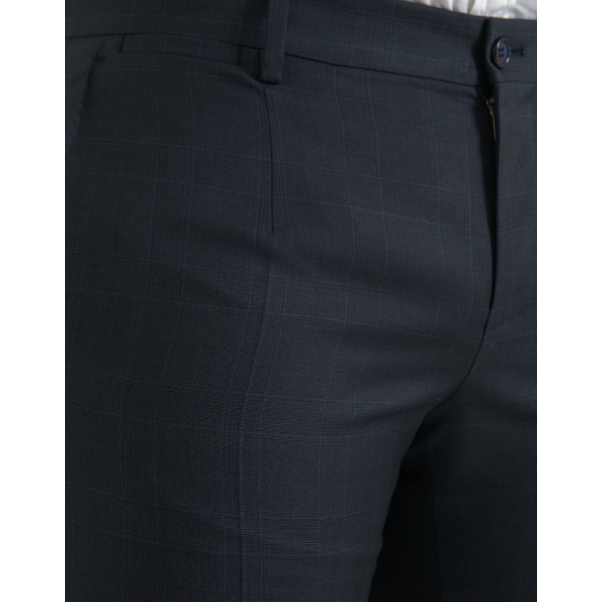 Blue Wool Men Skinny Dress Pants