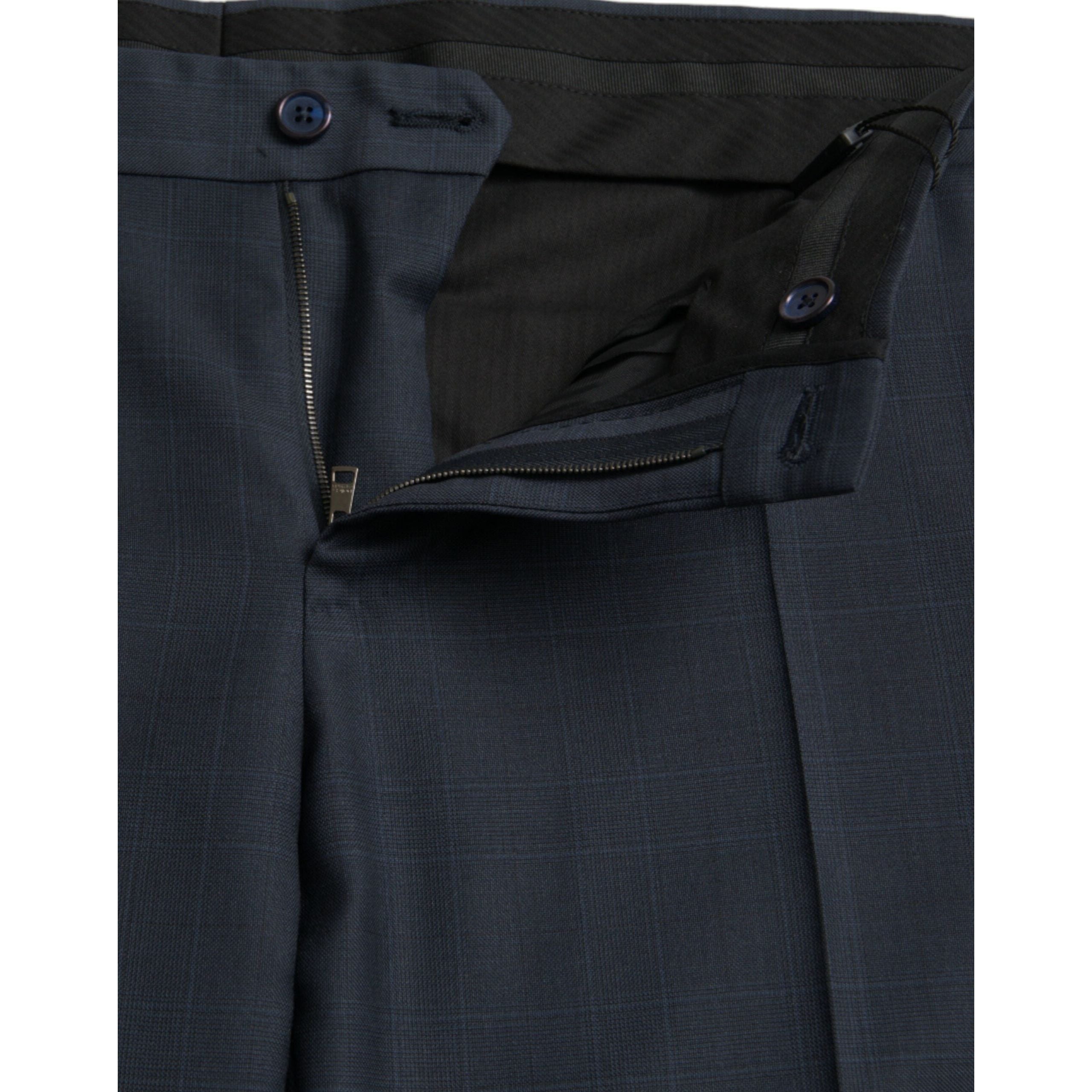 Blue Wool Men Skinny Dress Pants