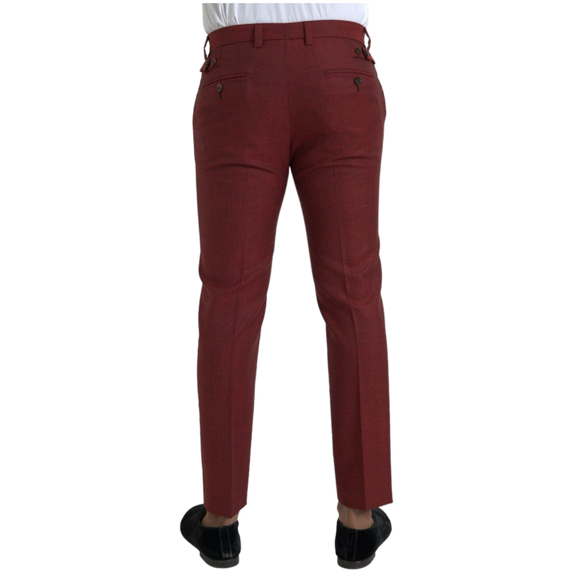 Maroon Wool Men Skinny Dress Pants