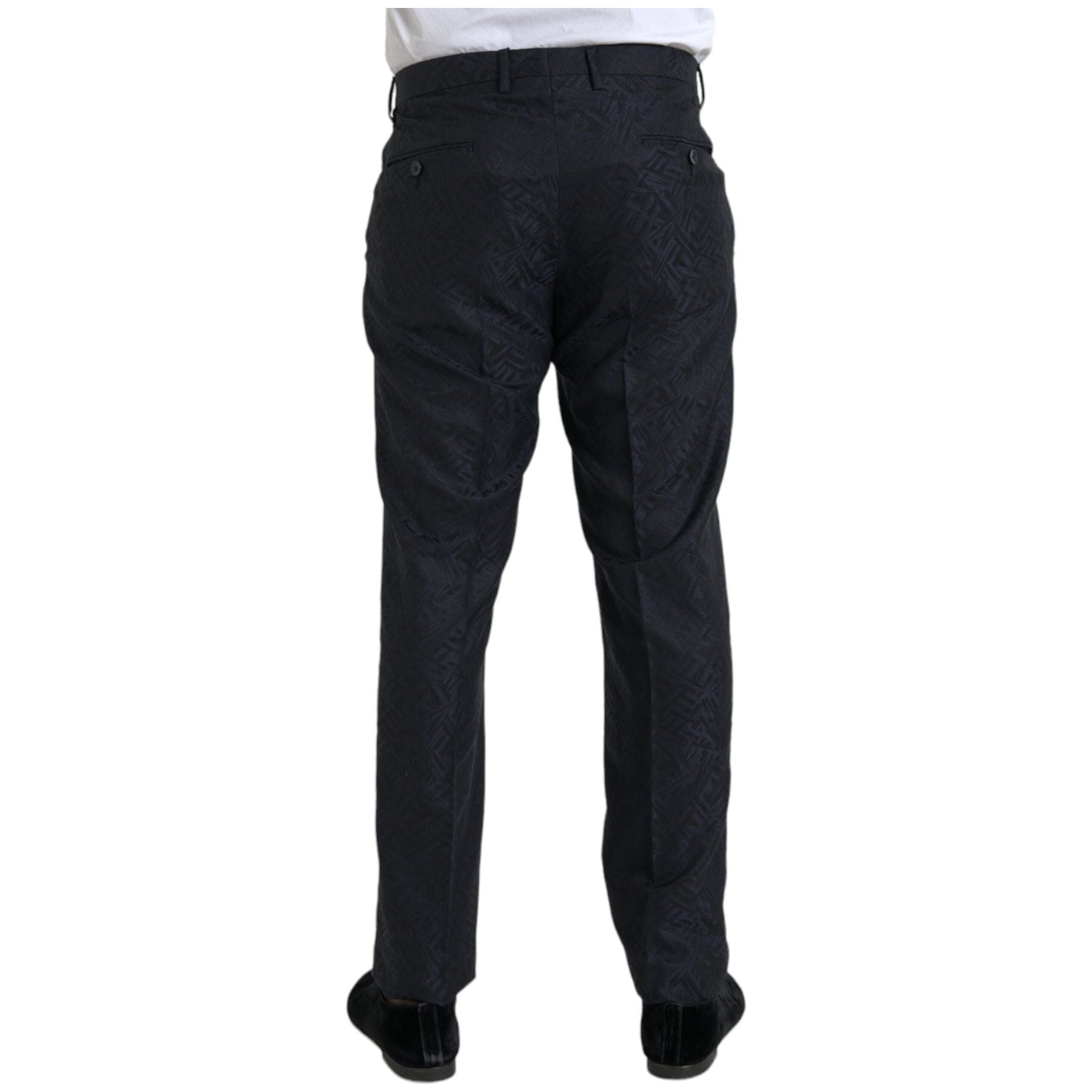 Blue Brocade Wool Skinny Men Dress Pants