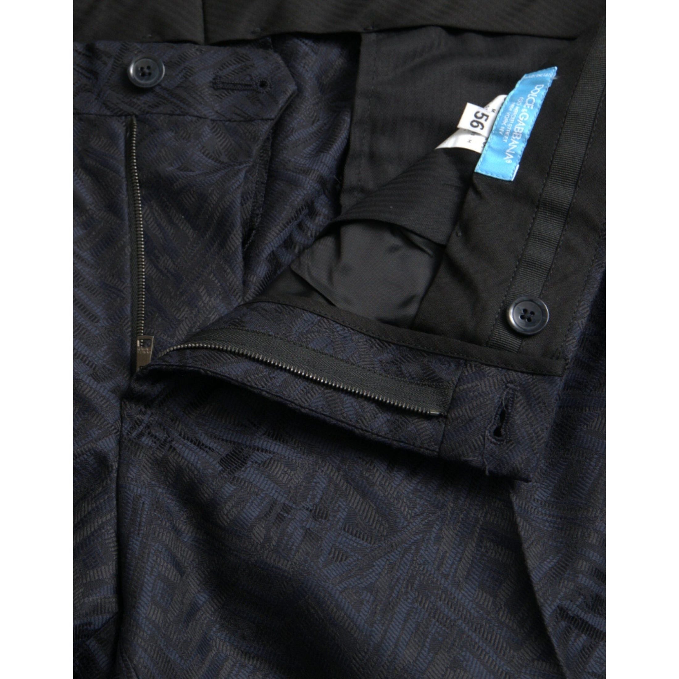 Blue Brocade Wool Skinny Men Dress Pants