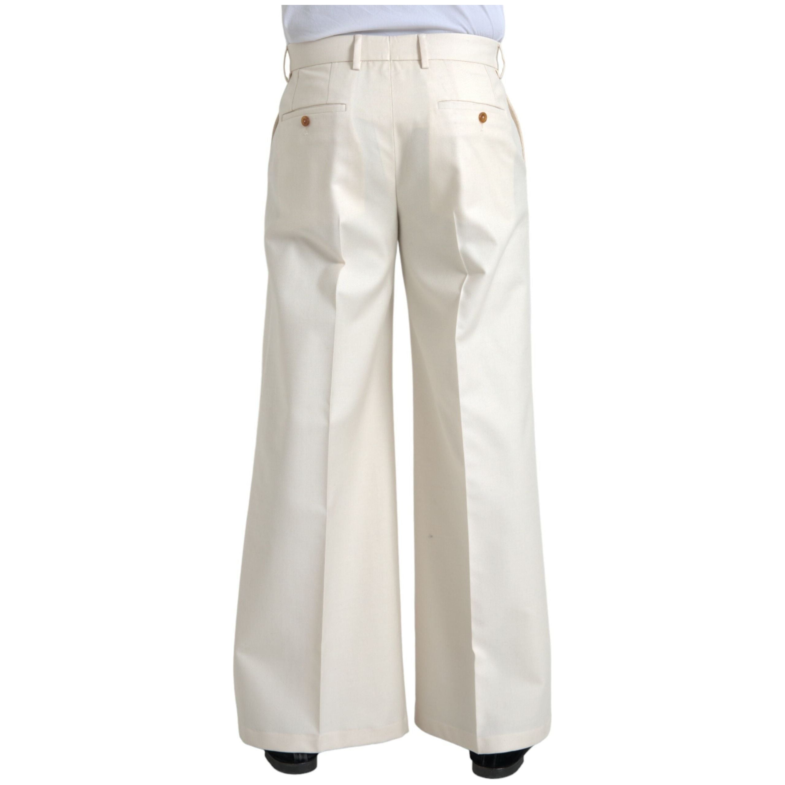 White Wool Wide Leg Mid Waist Pants