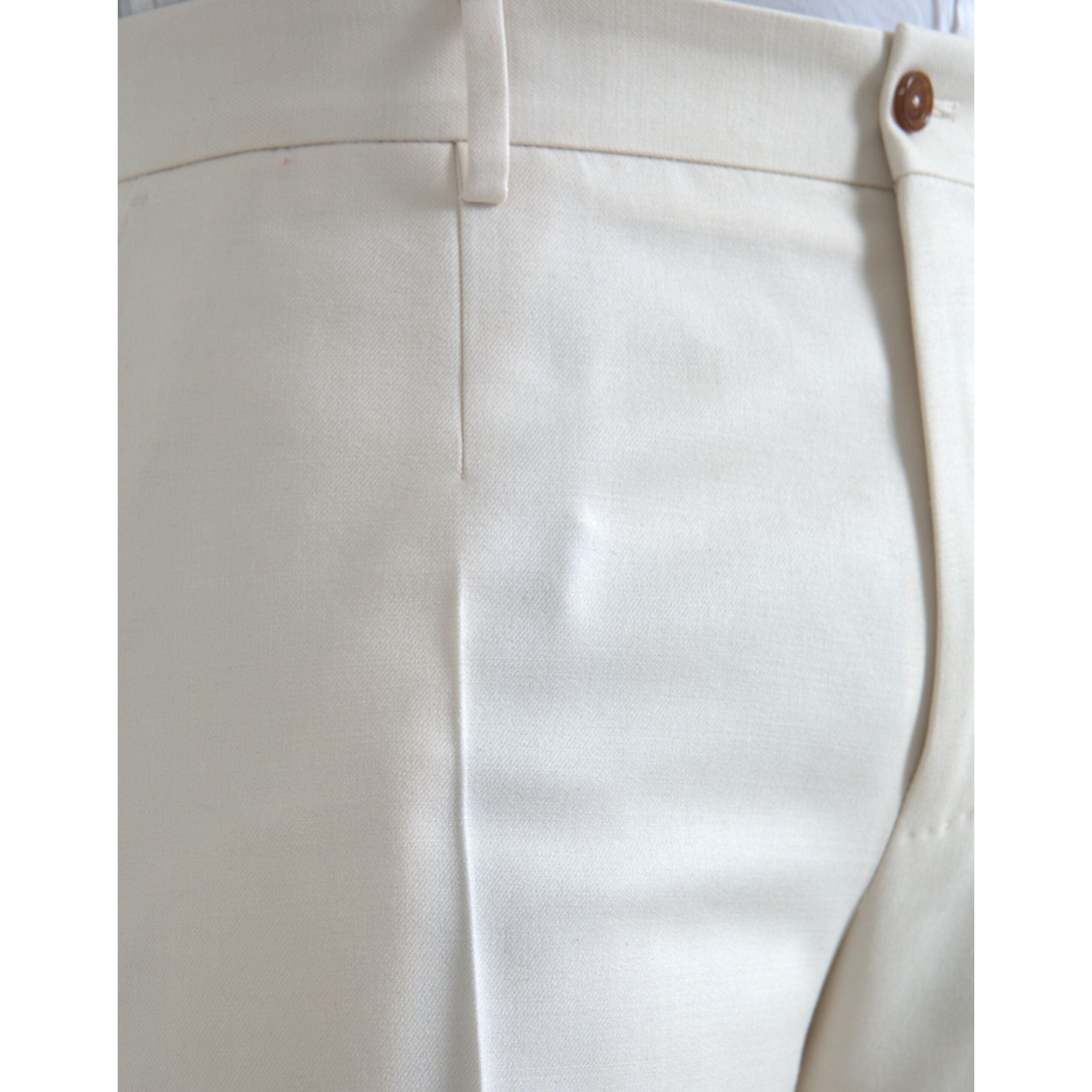 White Wool Wide Leg Mid Waist Pants