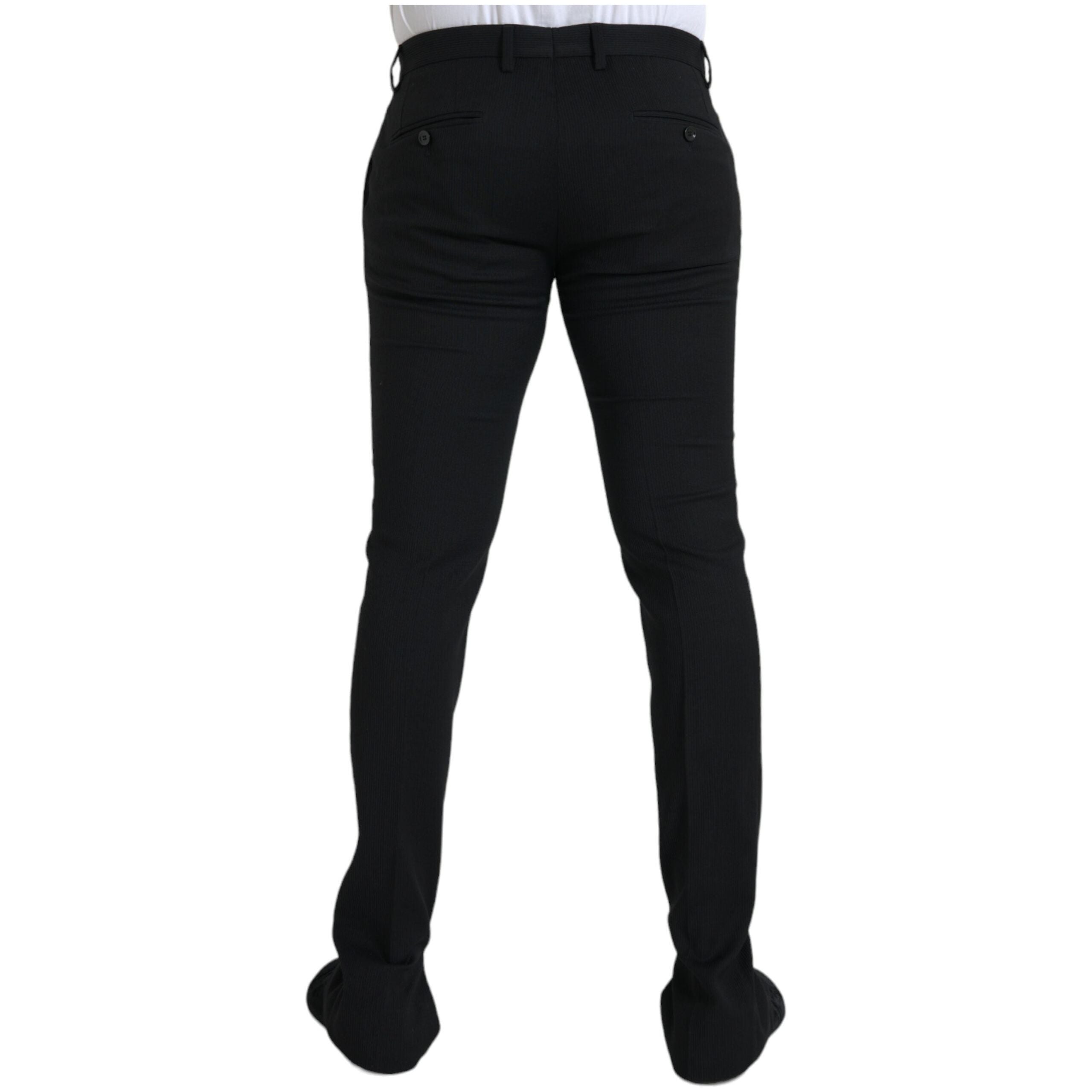 Black Wool Stretch Men Skinny Pants