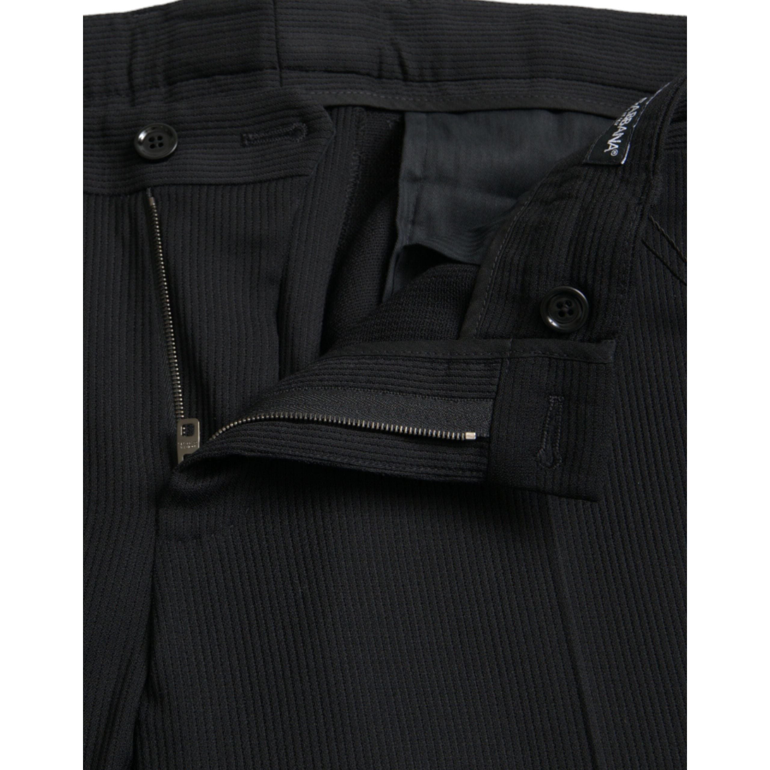 Black Wool Stretch Men Skinny Pants