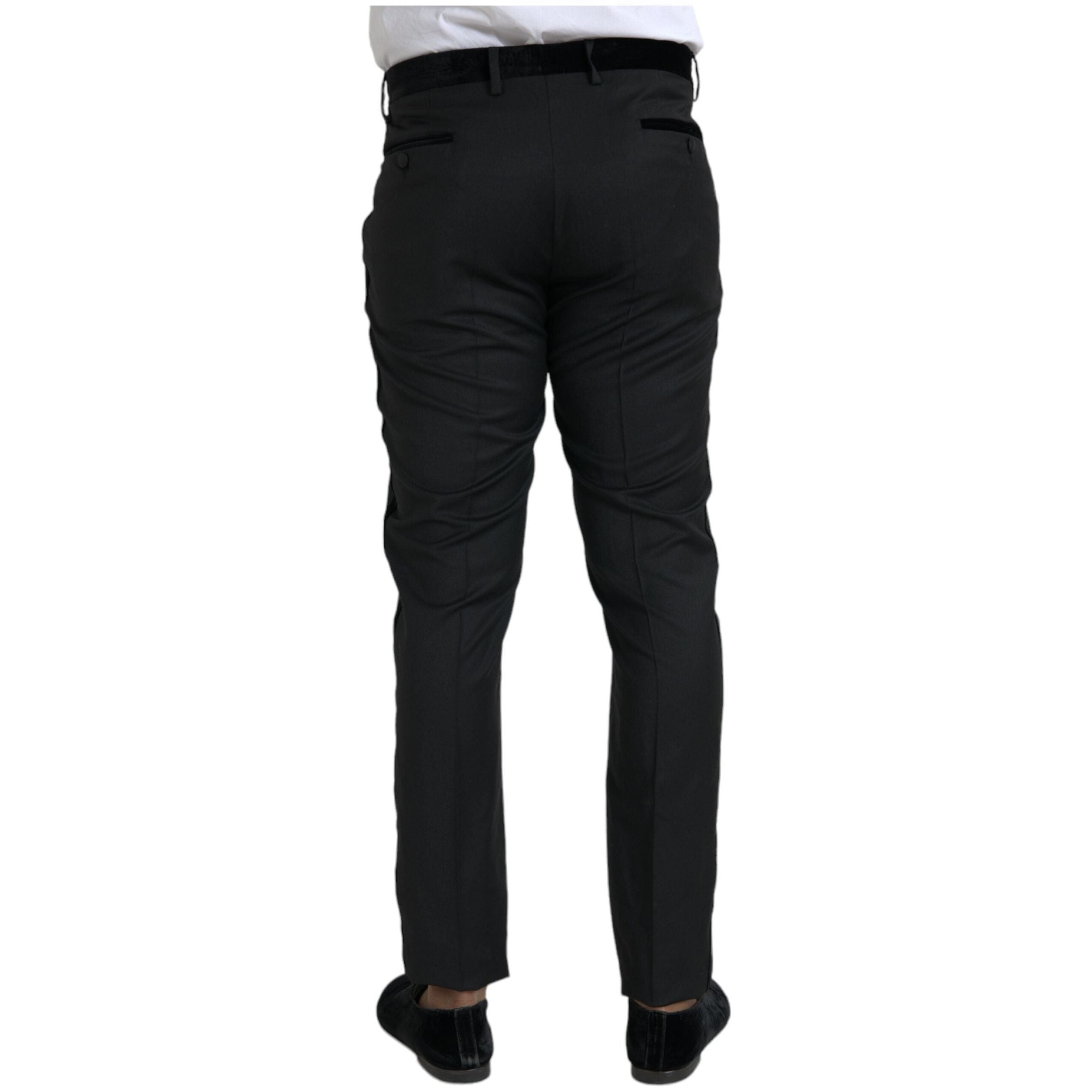 Black Silk Men Skinny Dress Pants