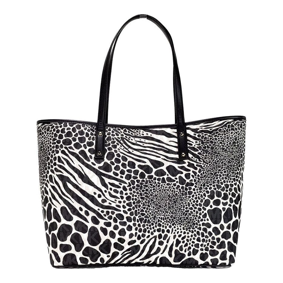 Carter Large Black Animal Print PVC Open Tote Shoulder Purse Bag