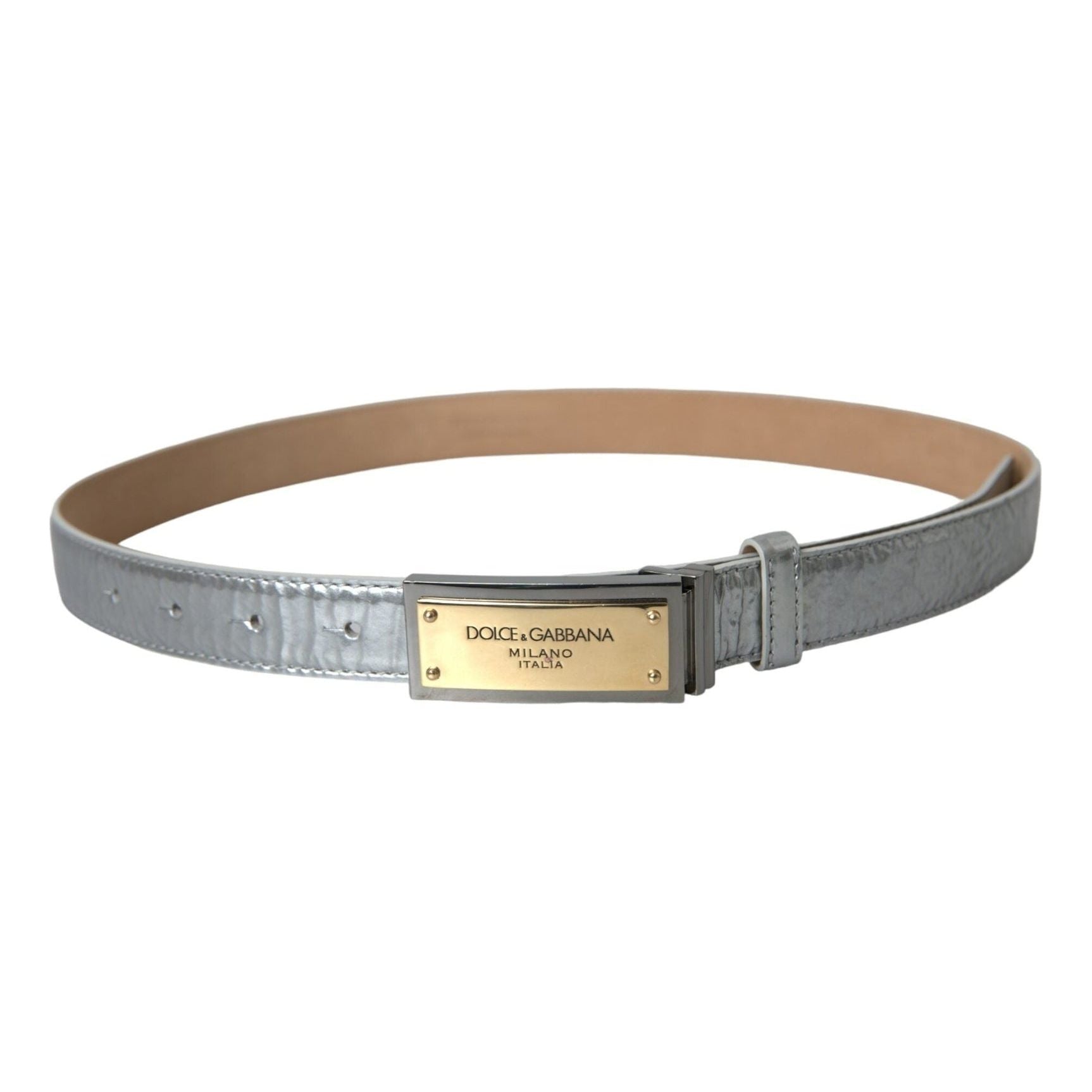 Silver Leather Metal Logo Buckle Belt Men