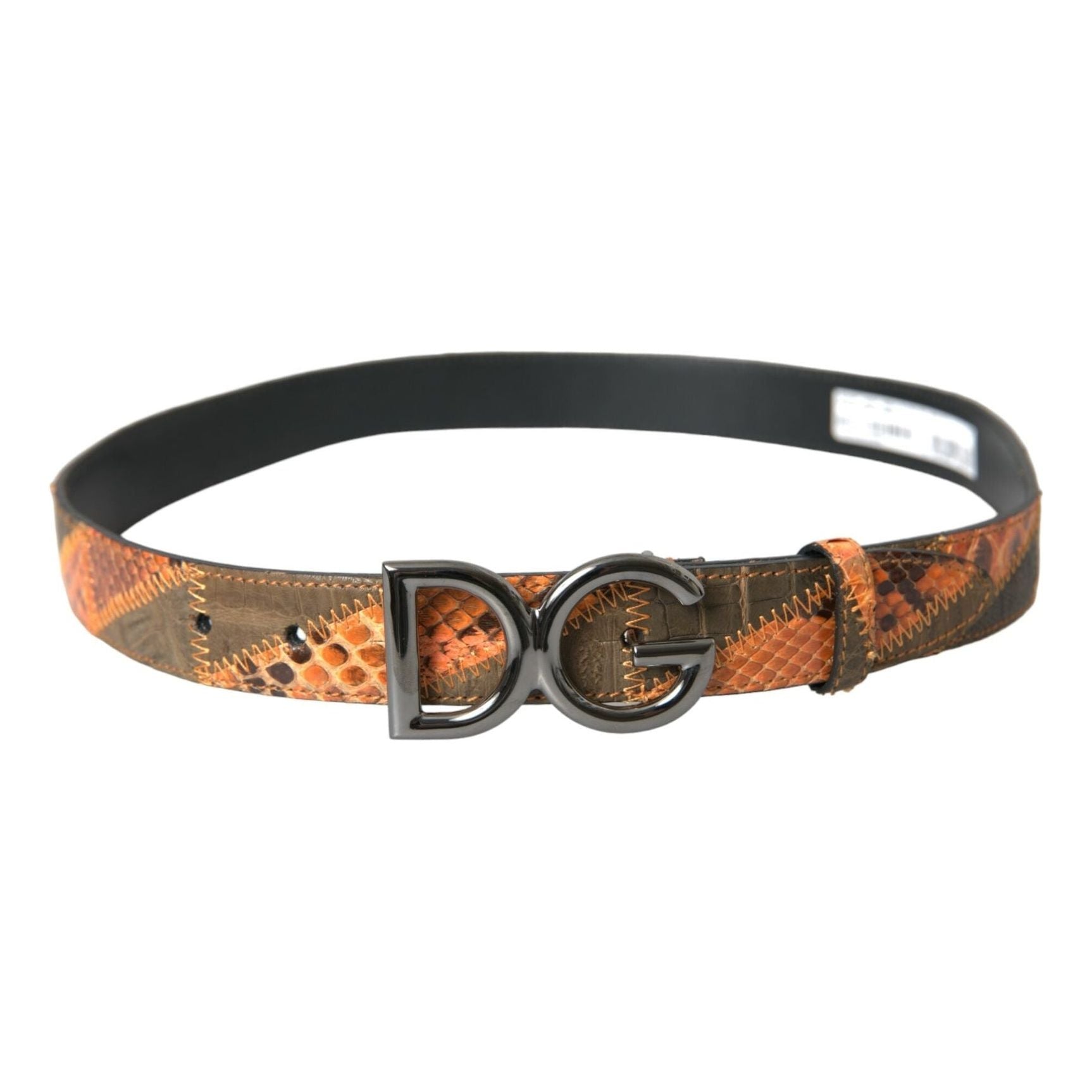 Patchwork Python Leather Logo Buckle Belt Men