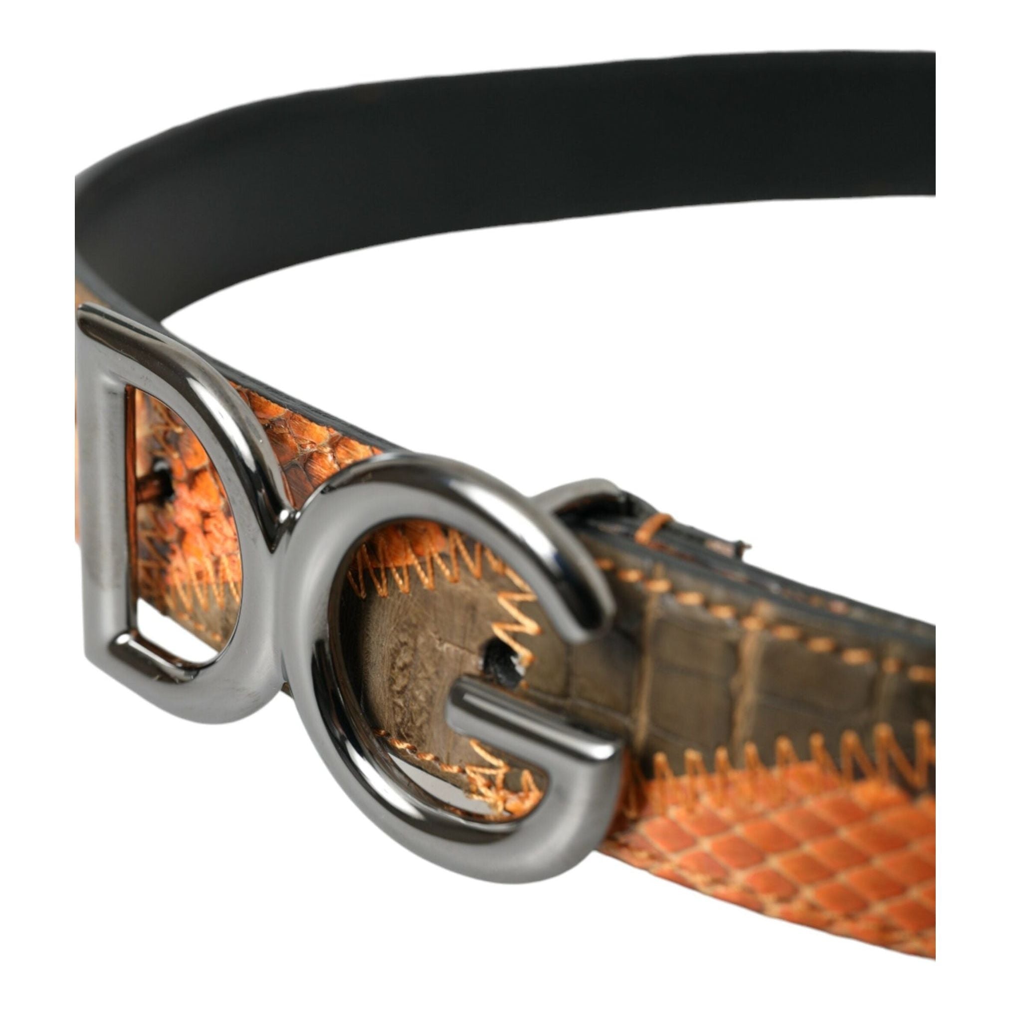 Patchwork Python Leather Logo Buckle Belt Men