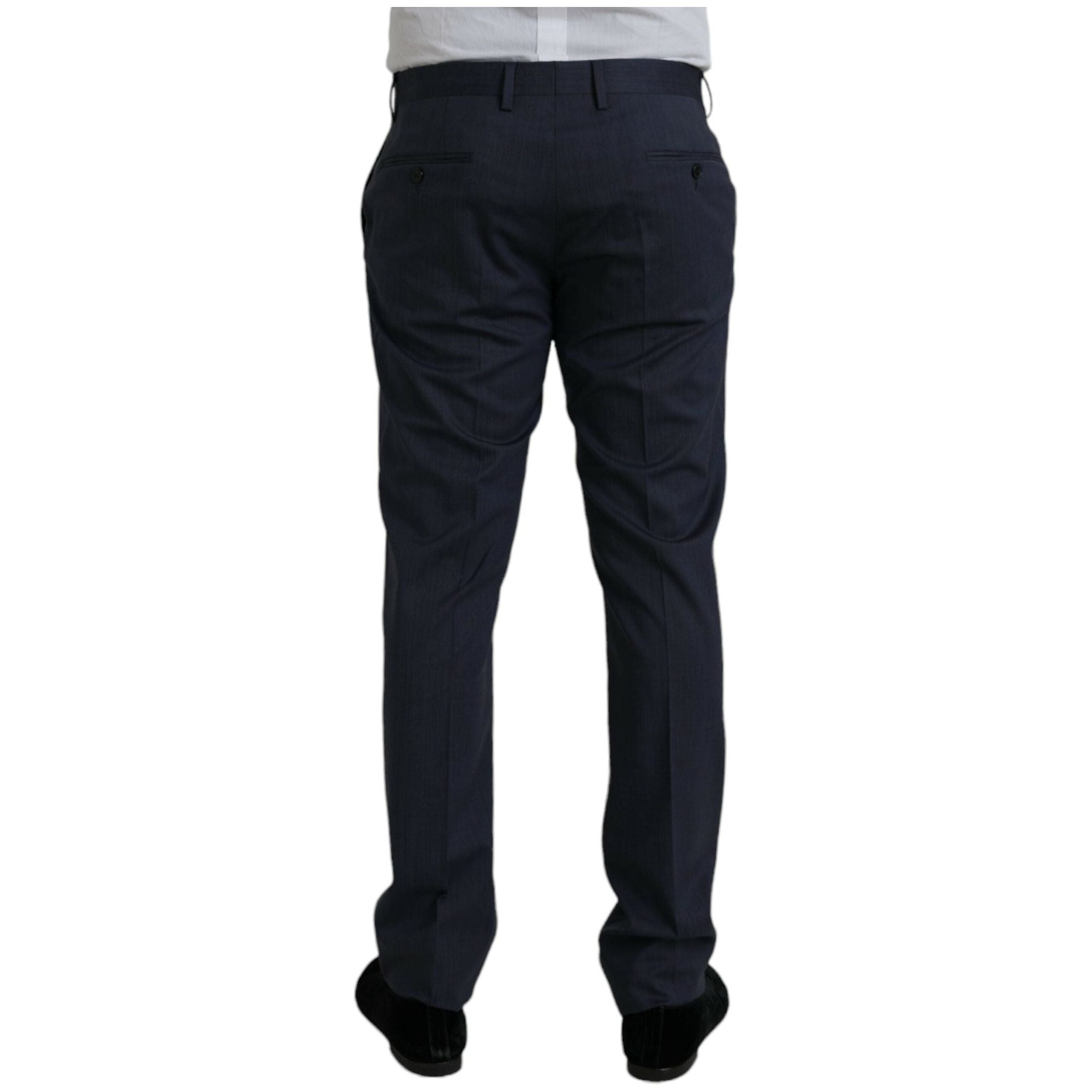 Blue Wool Slim Fit Dress Formal Pants