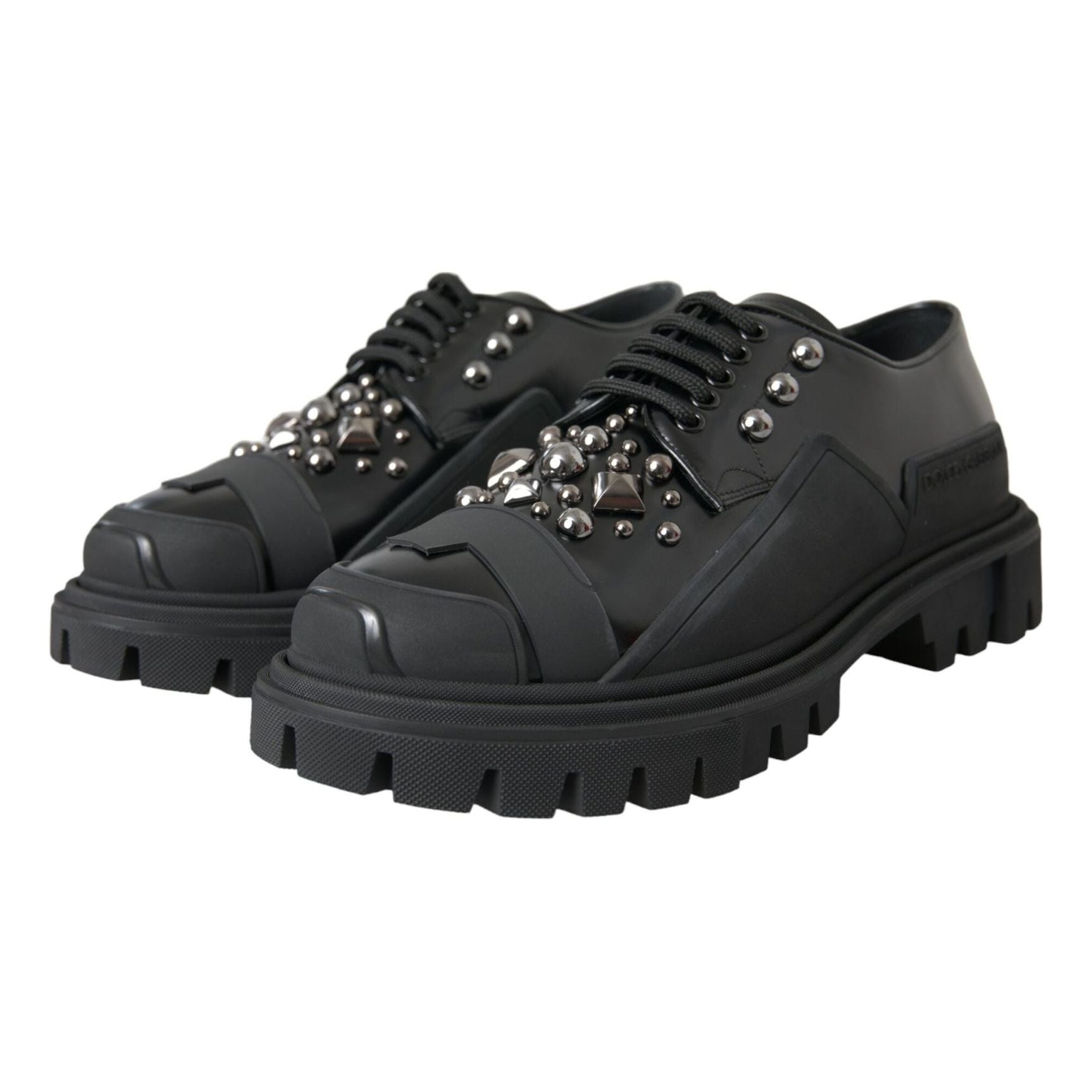 Black Leather Studded Trekking Sneakers Shoes