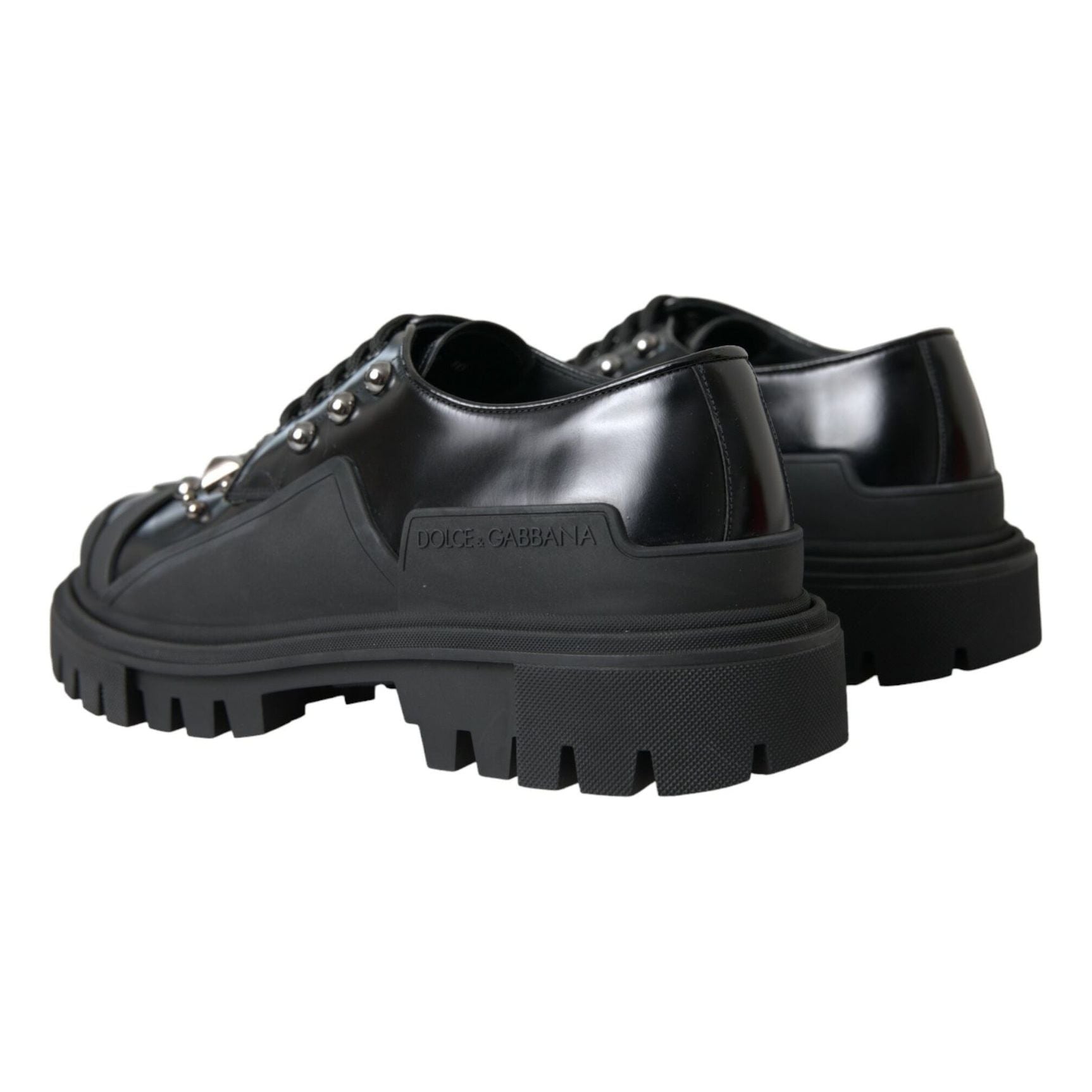 Black Leather Studded Trekking Sneakers Shoes