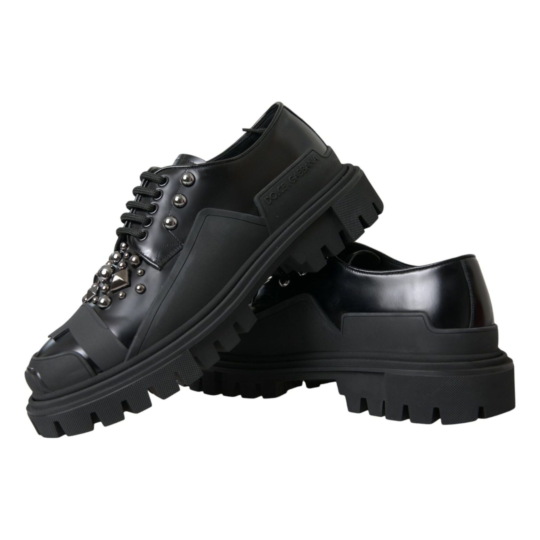 Black Leather Studded Trekking Sneakers Shoes