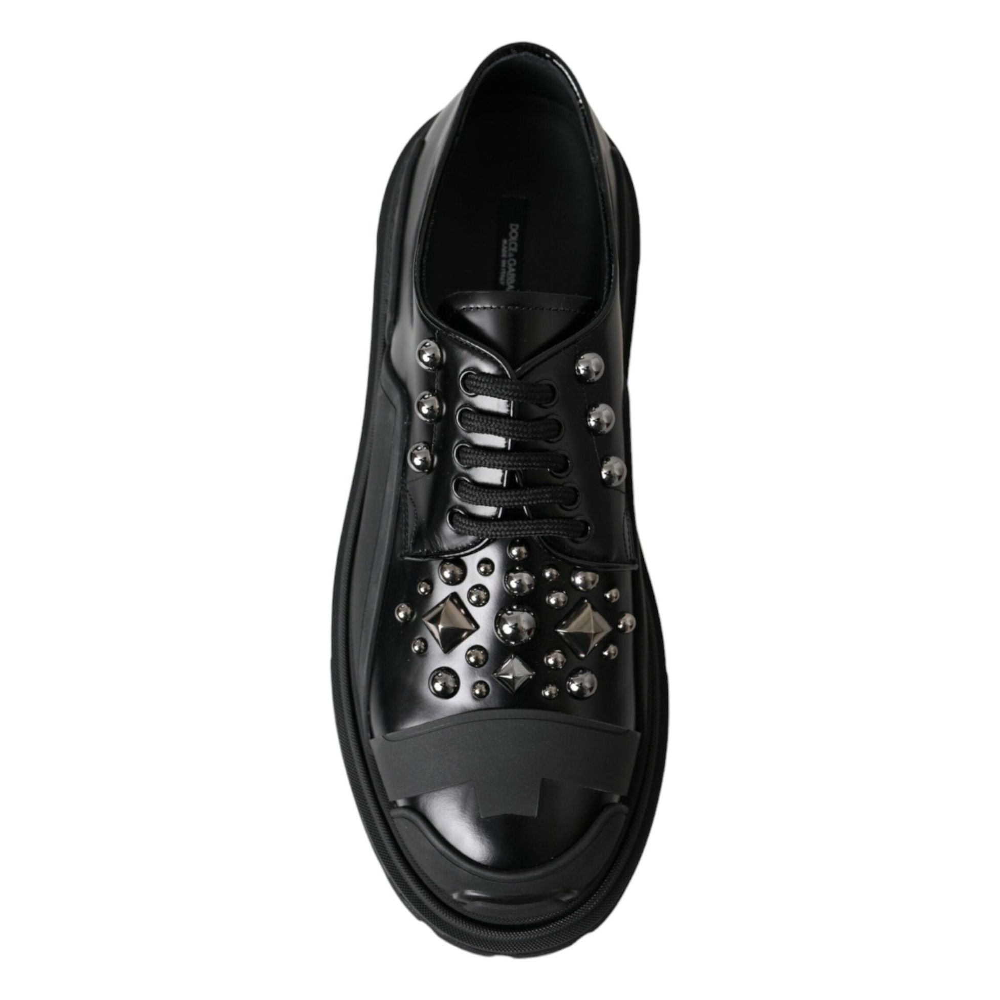 Black Leather Studded Trekking Sneakers Shoes