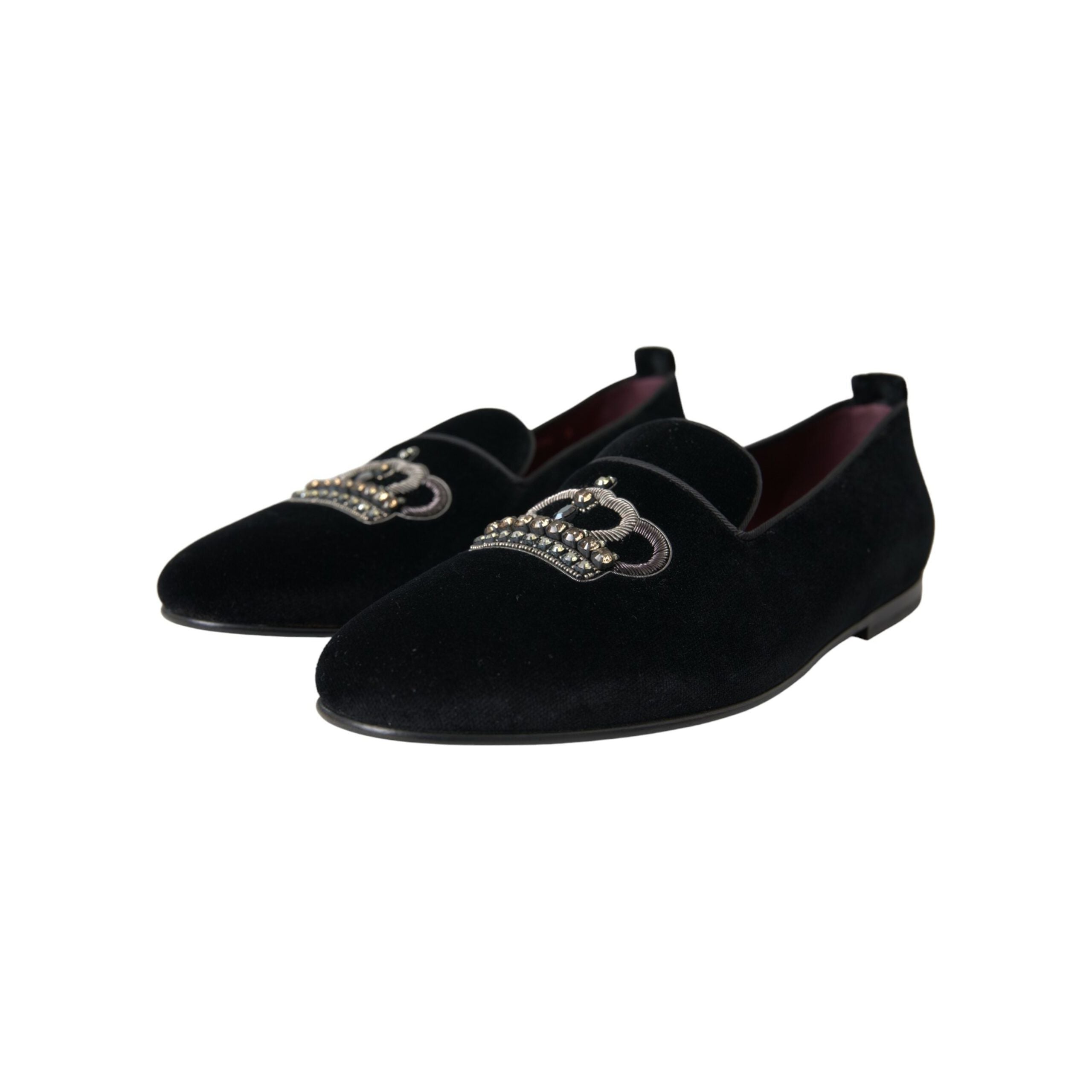 Black Velvet Crystal Crown Men Loafers Shoes