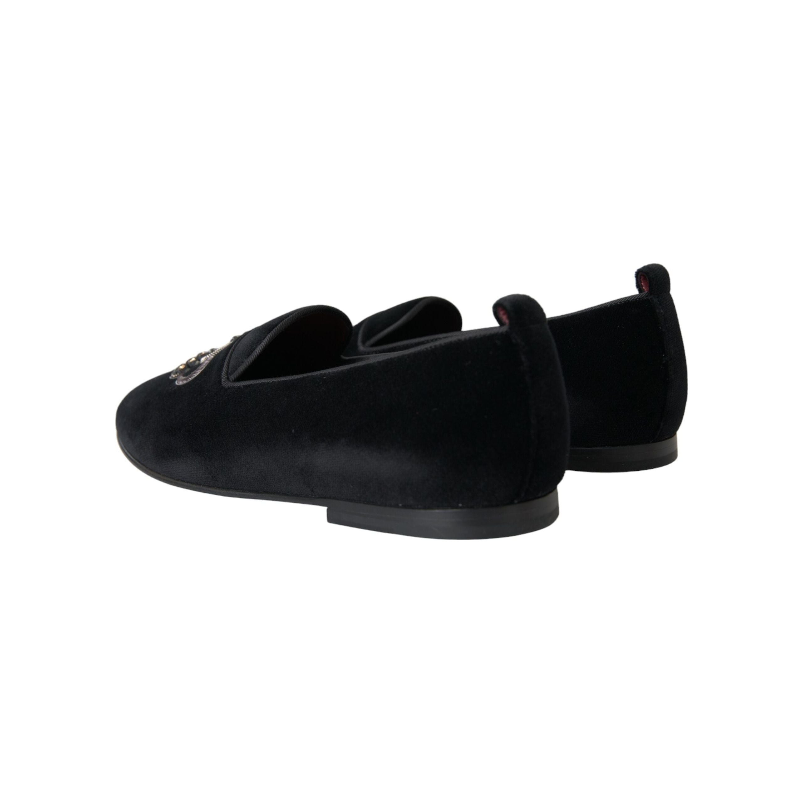 Black Velvet Crystal Crown Men Loafers Shoes