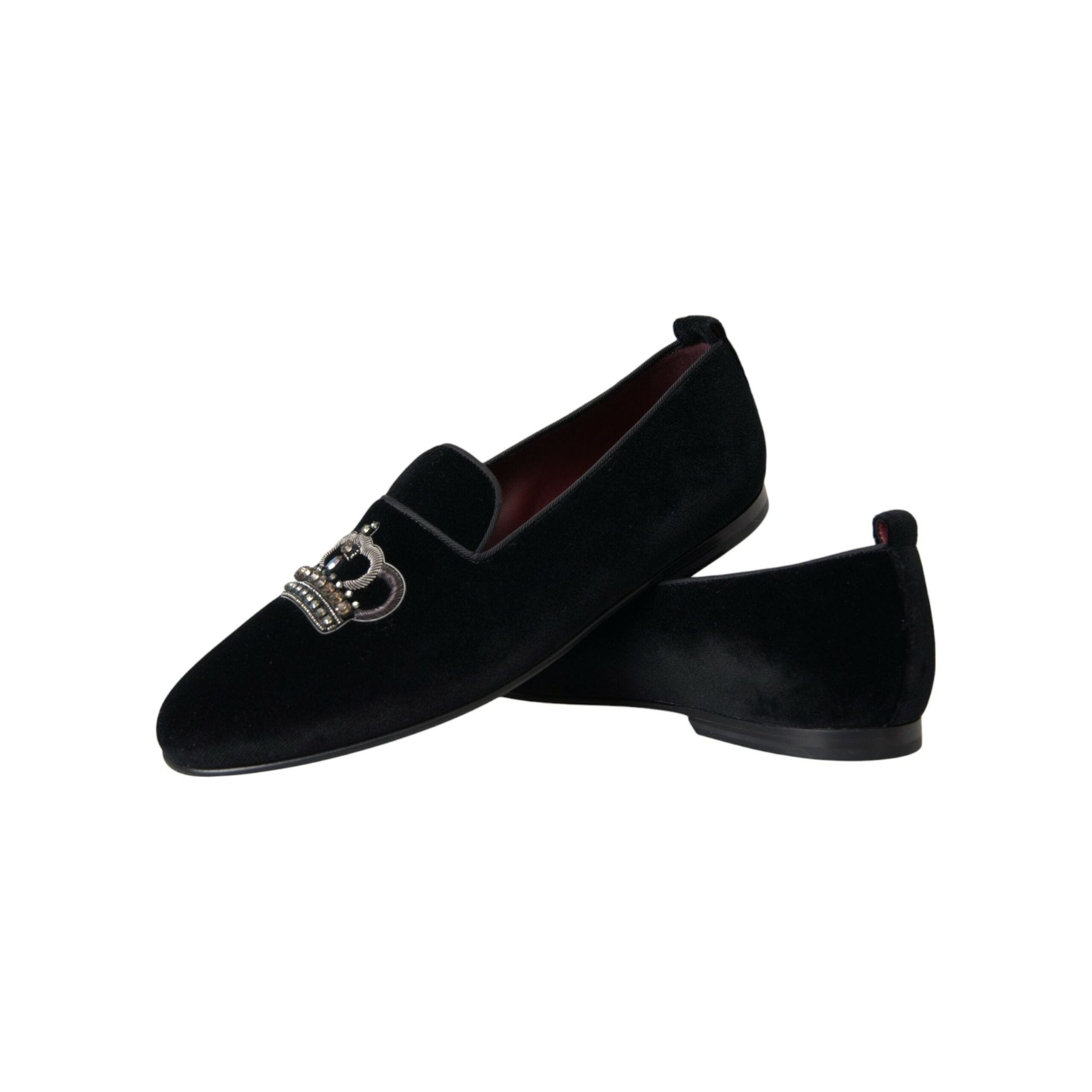 Black Velvet Crystal Crown Men Loafers Shoes