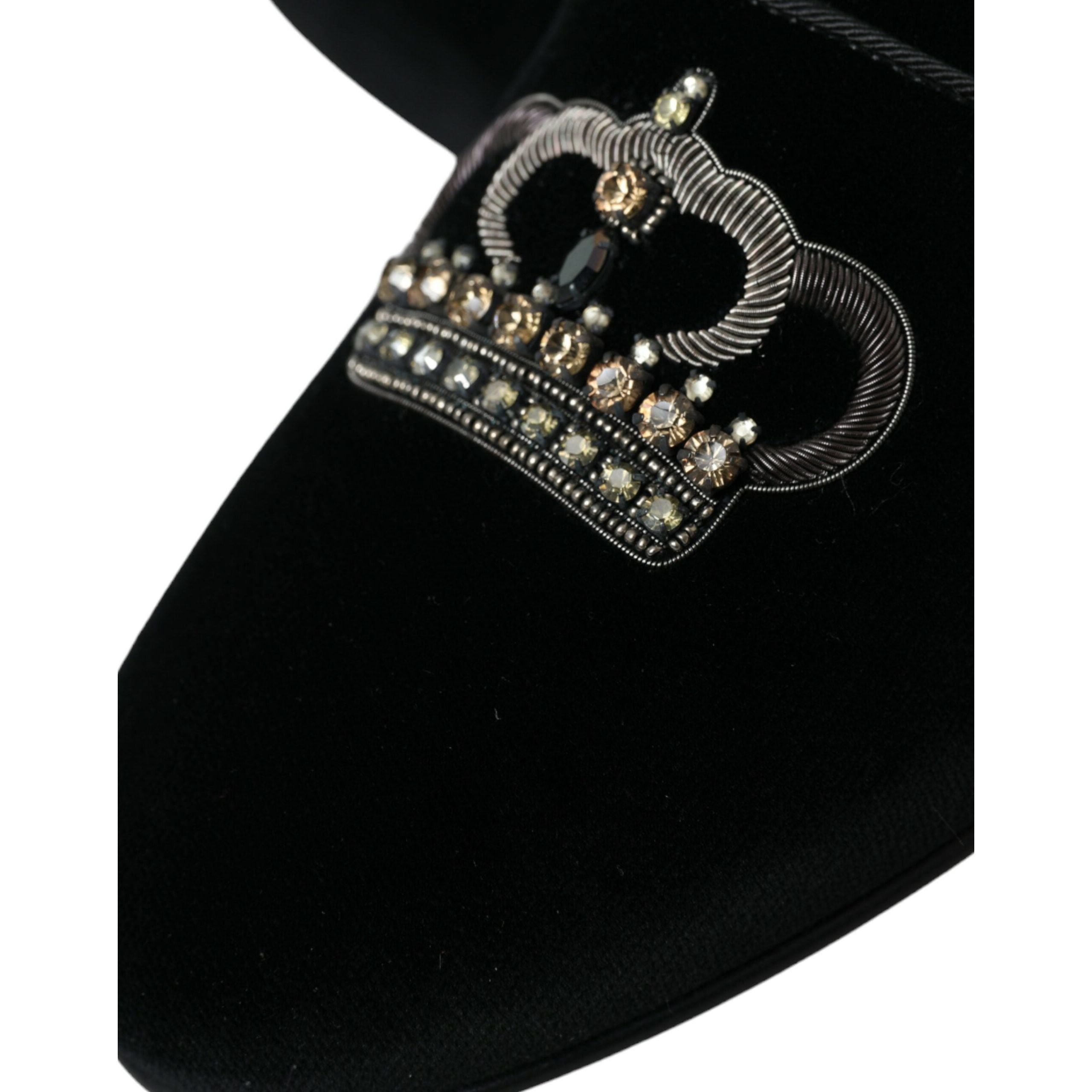 Black Velvet Crystal Crown Men Loafers Shoes