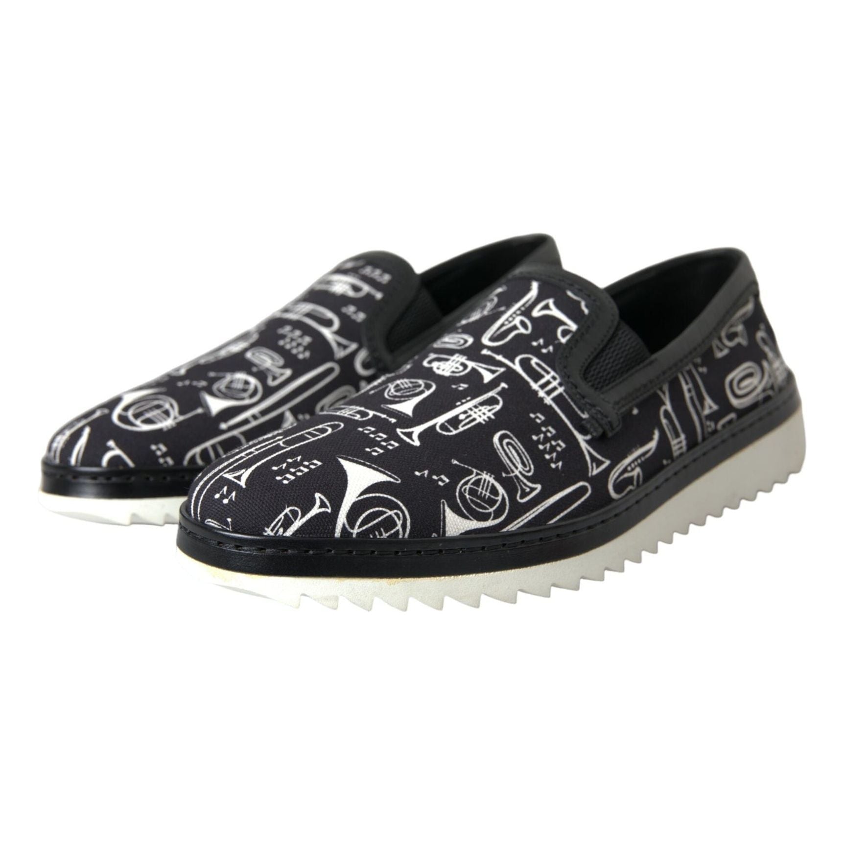 Black Instrument Print Slip On Loafers Shoes