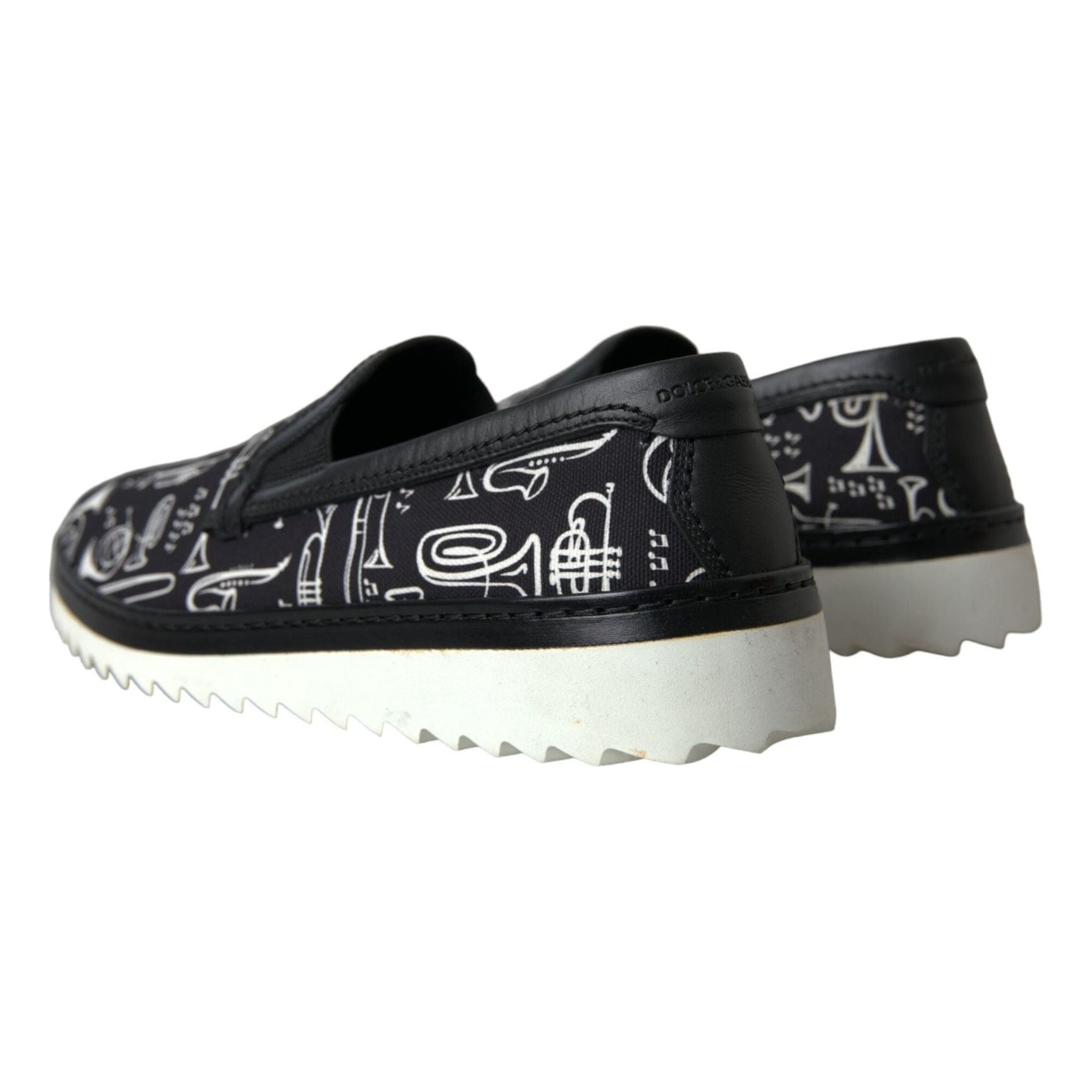 Black Instrument Print Slip On Loafers Shoes