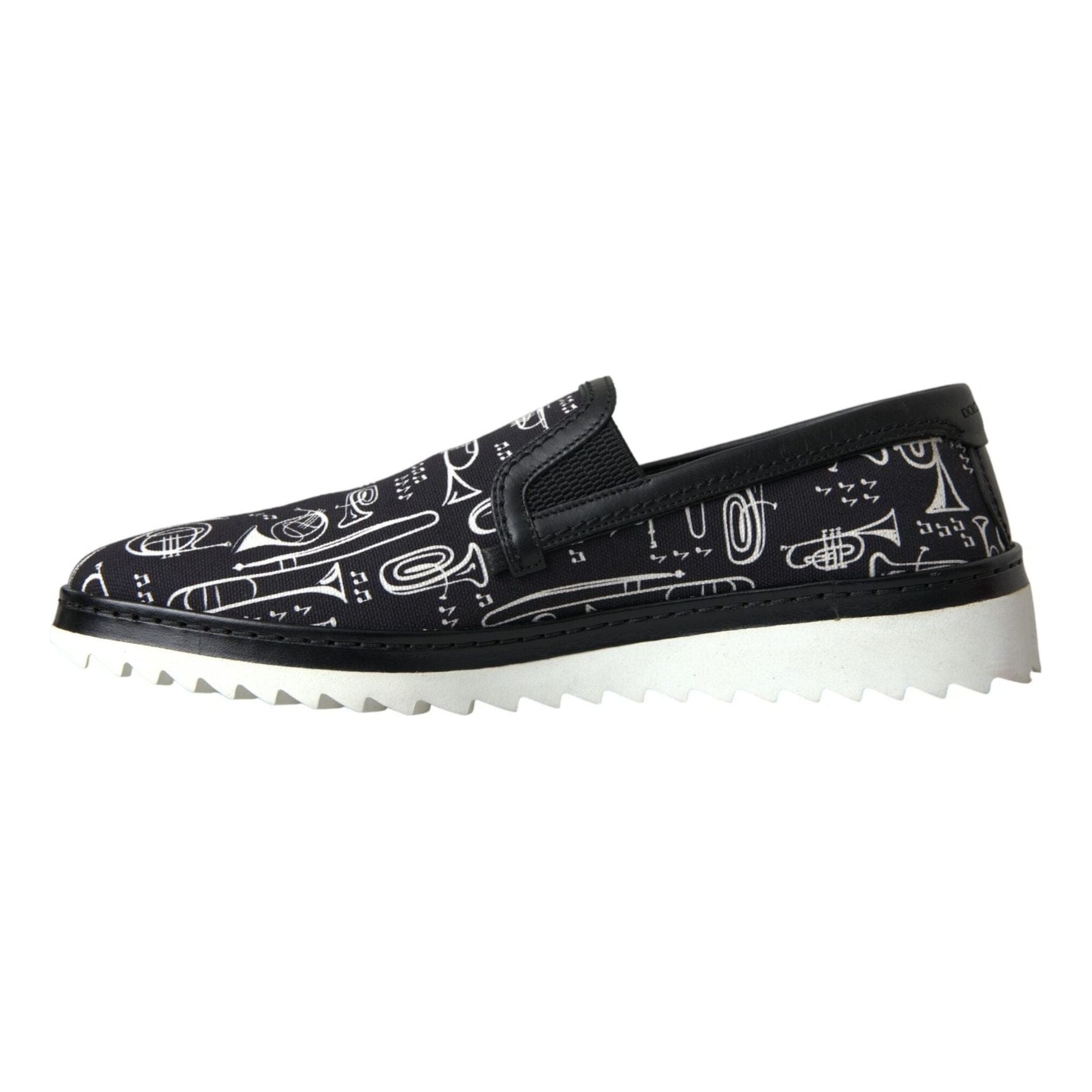 Black Instrument Print Slip On Loafers Shoes