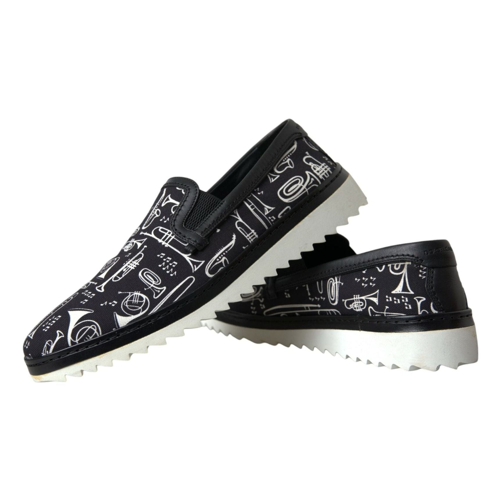 Black Instrument Print Slip On Loafers Shoes