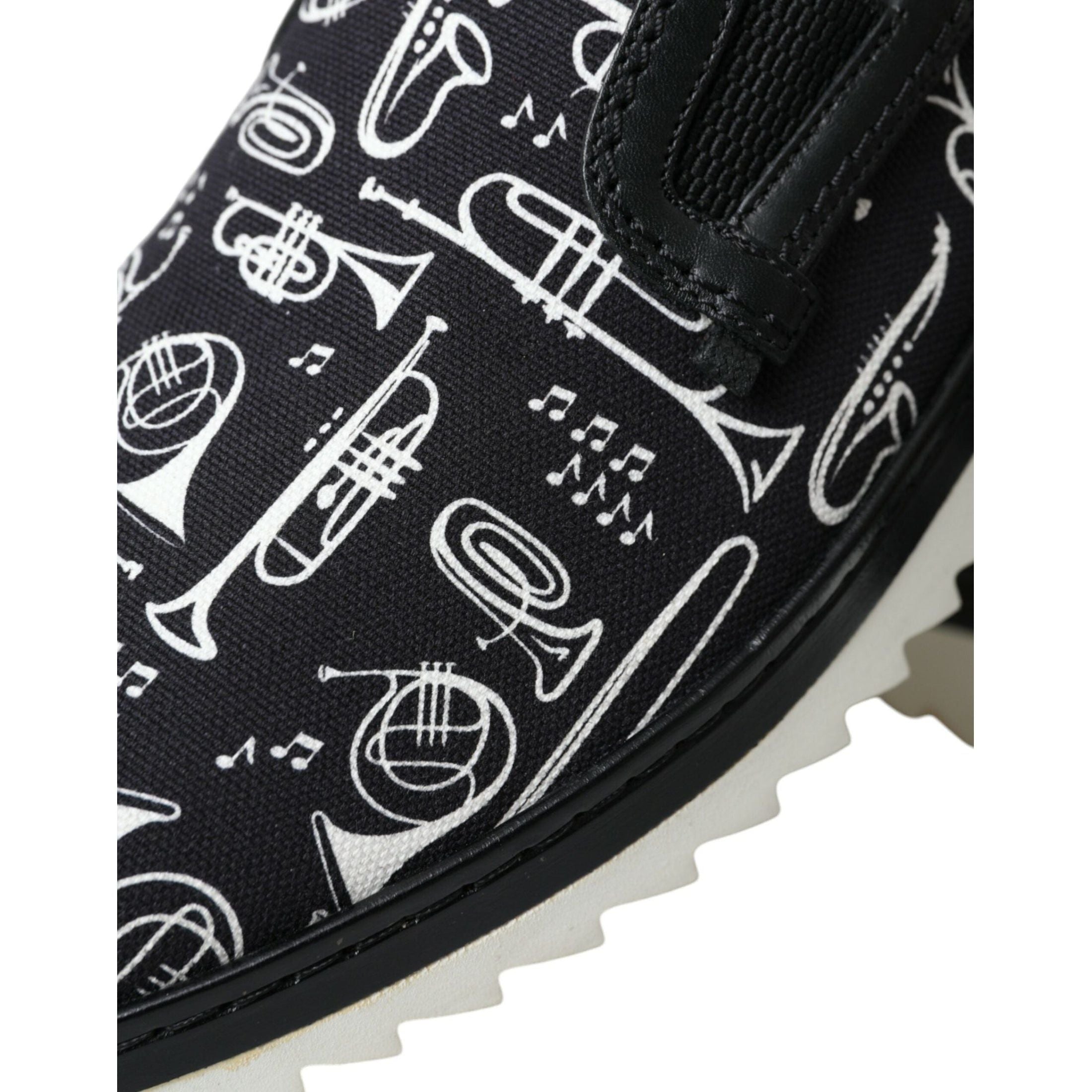 Black Instrument Print Slip On Loafers Shoes