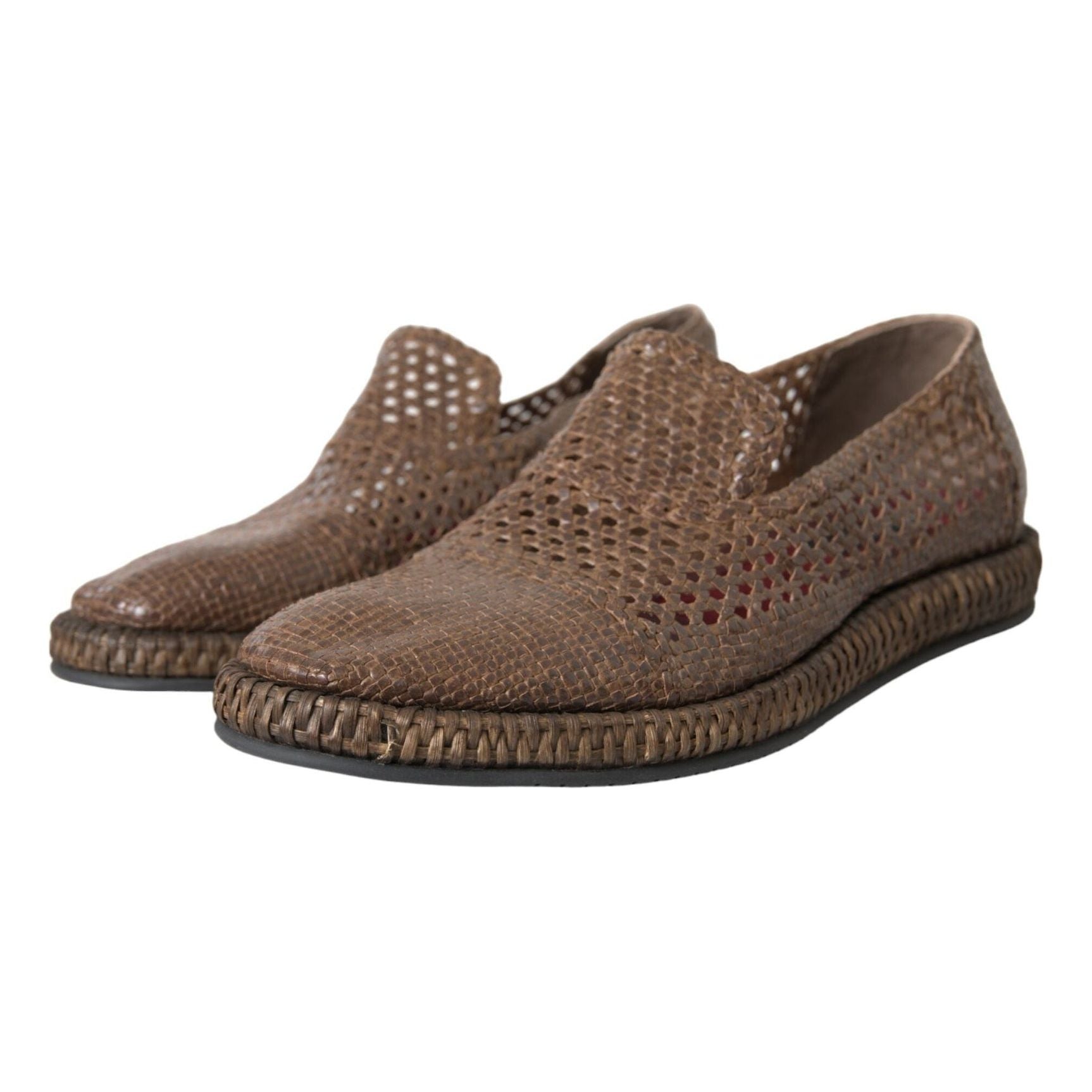 Brown Woven Leather Loafers Casual Shoes