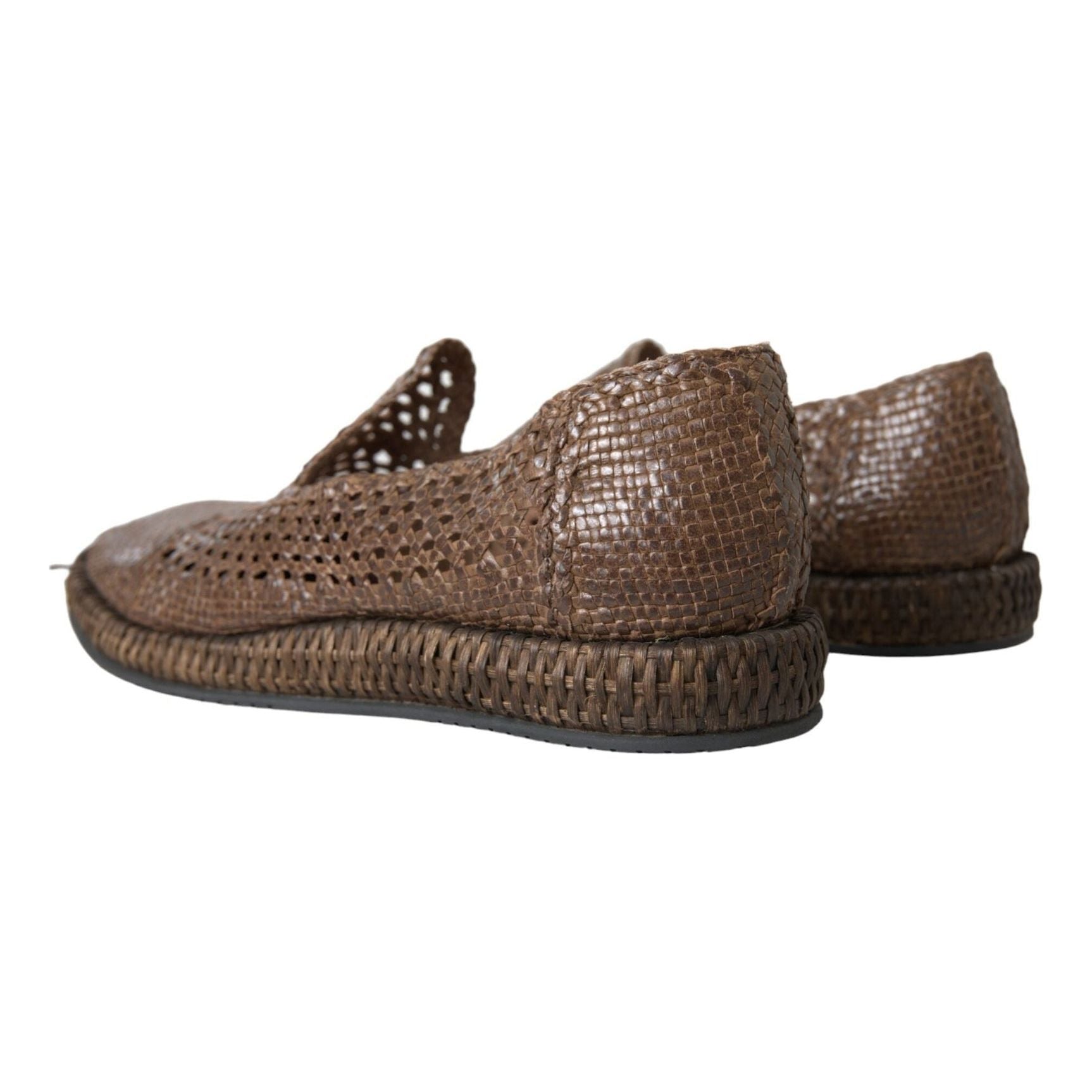 Brown Woven Leather Loafers Casual Shoes