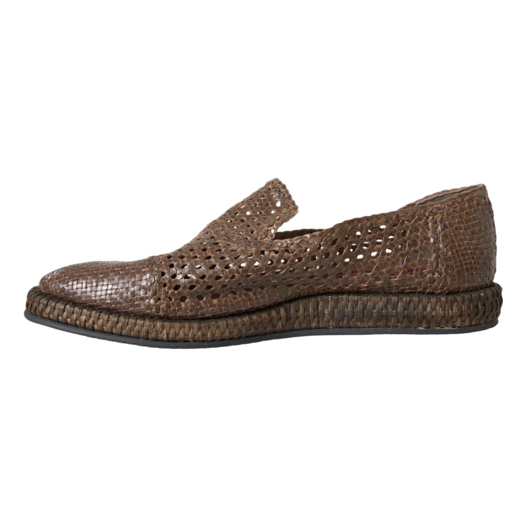 Brown Woven Leather Loafers Casual Shoes