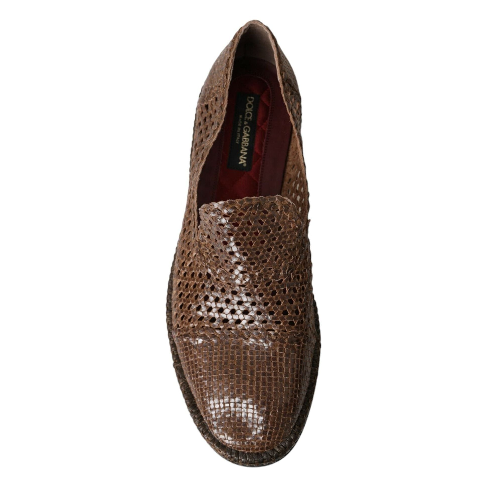 Brown Woven Leather Loafers Casual Shoes